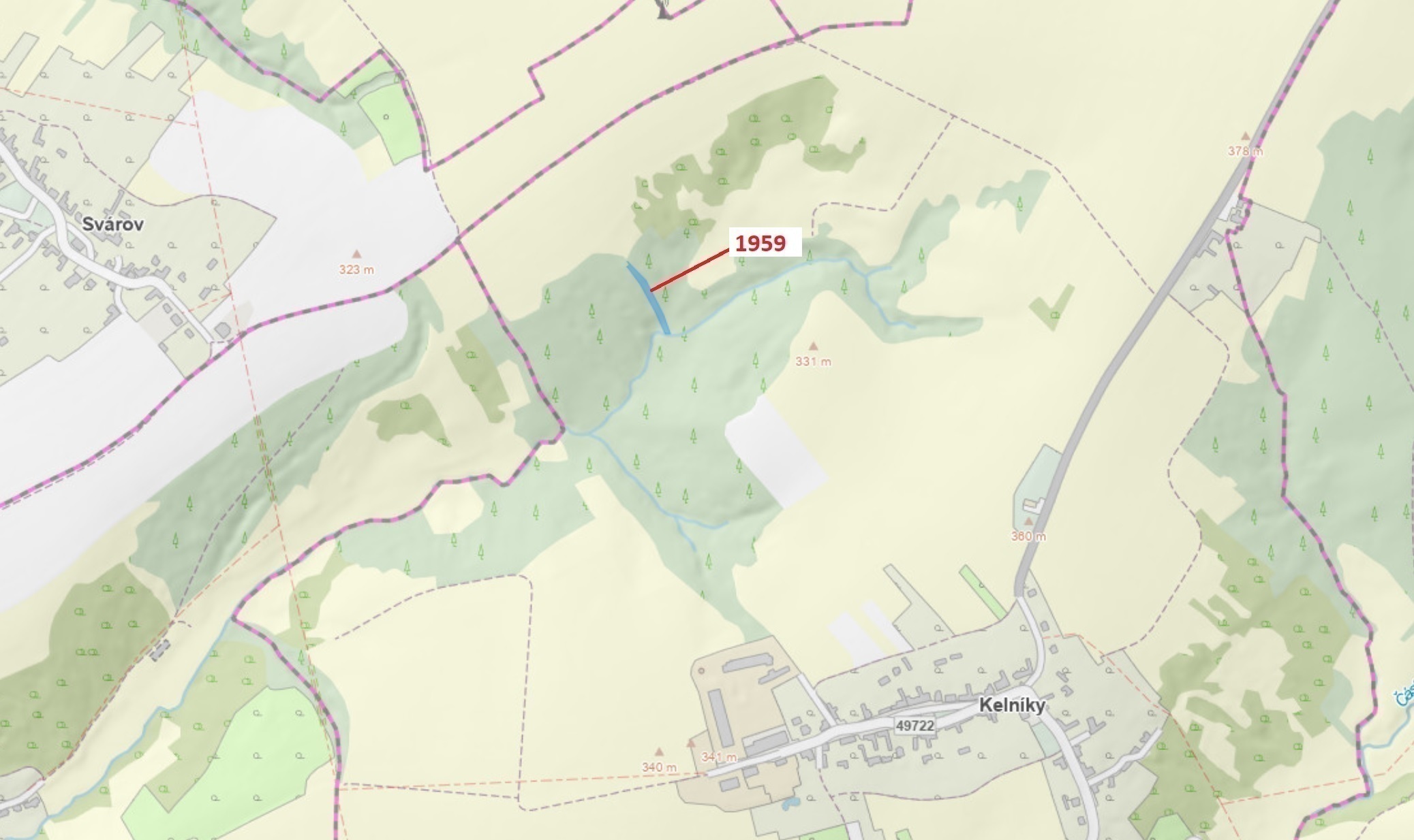 Lesní pozemek o výměře 1160 m2, podíl 1/1, katastrální území Kelníky, obec Kelníky, obec s rozšířeno