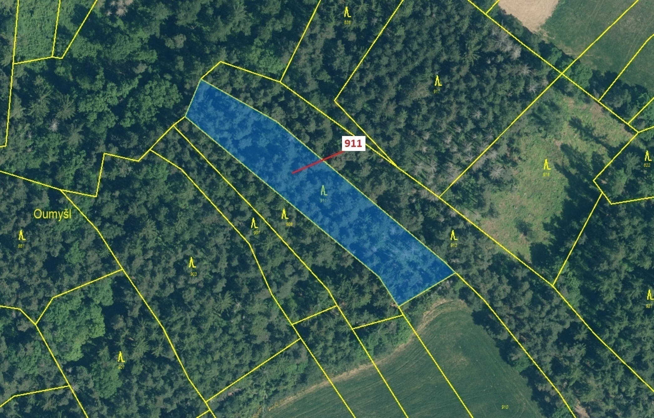 Lesní pozemek o výměře 2882 m2, podíl 1/1, katastrální území Kovčín, obec Kovčín, obec s rozšířenou 