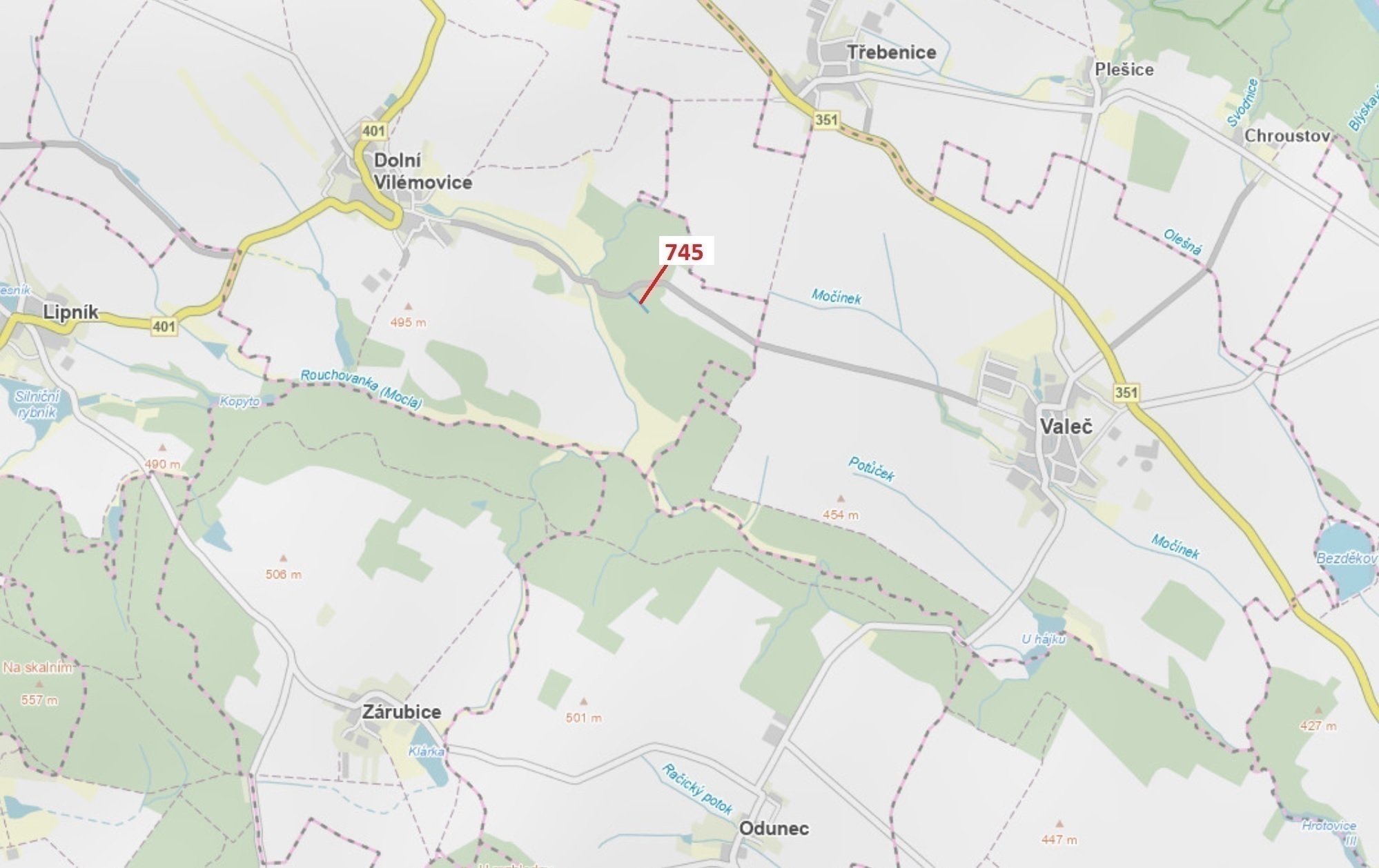 Lesní pozemek o výměře 1957 m2, podíl 1/1, katastrální území Dolní Vilémovice, obec Dolní Vilémovice