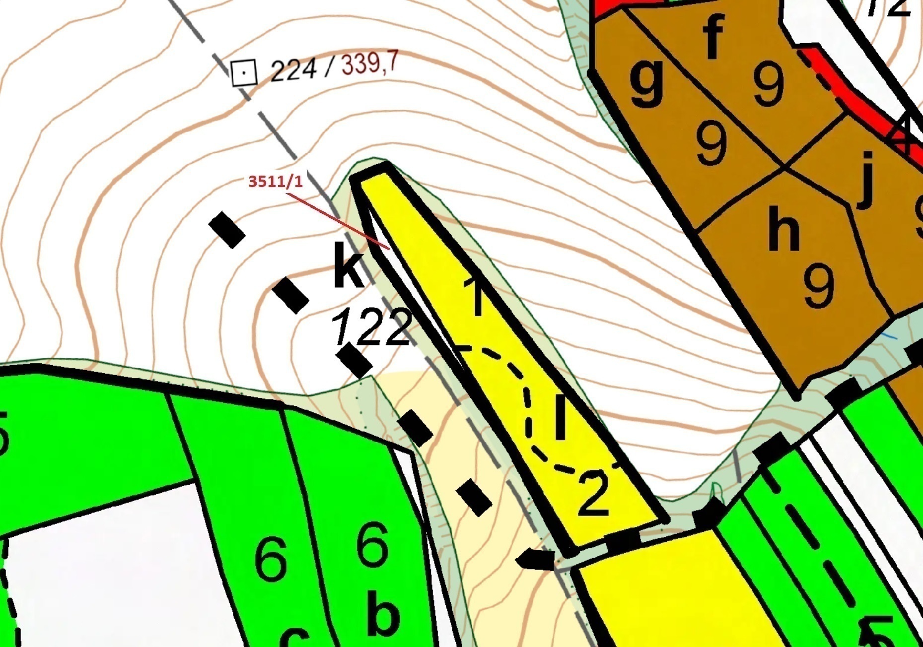 Lesní pozemek o výměře 420 m2, podíl 1/1, katastrální území Bojkovice, obec Bojkovice, obec s rozšíř