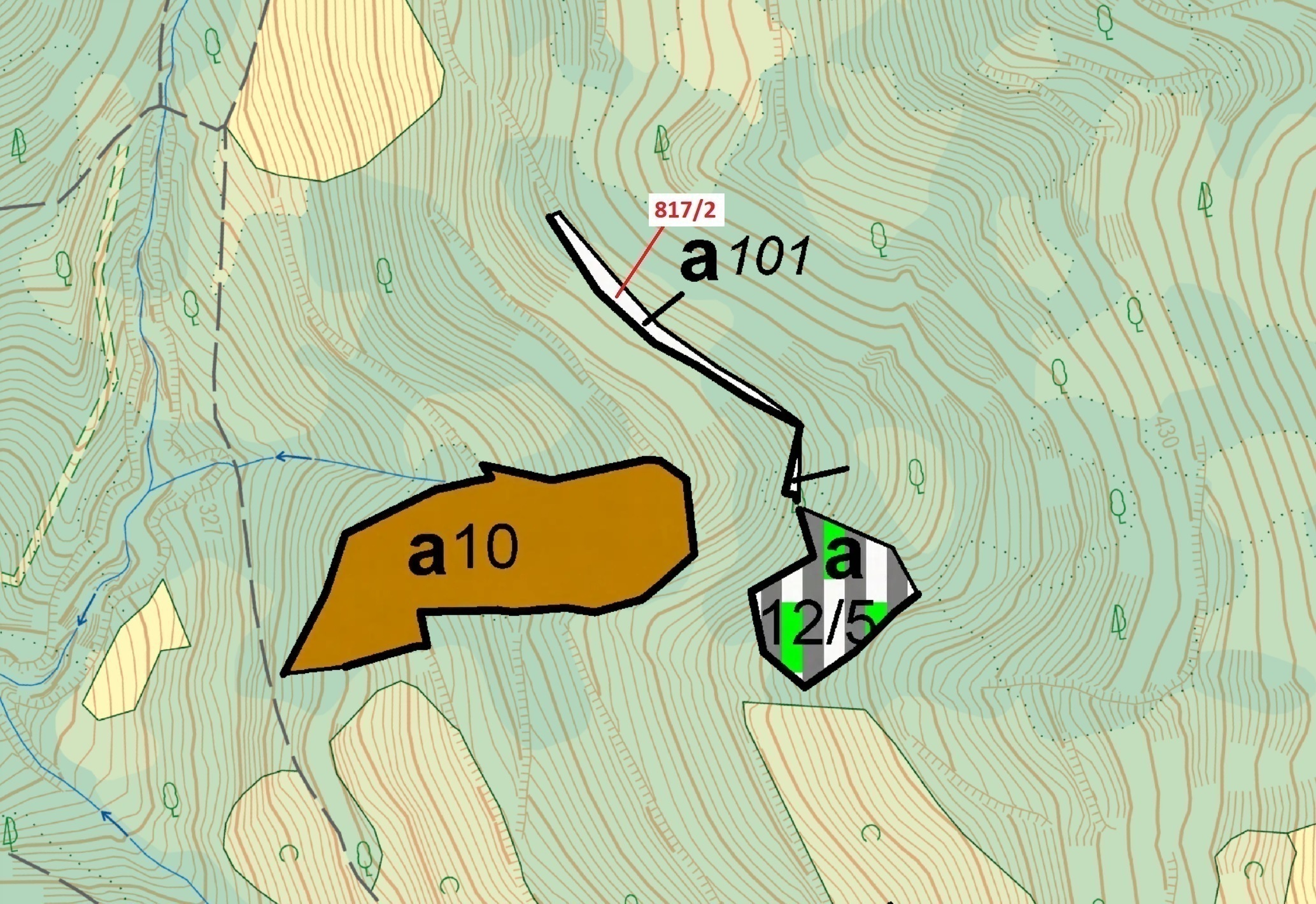 Lesní pozemek o výměře 815 m2, podíl  9/10, katastrální území Zubrnice, obec Zubrnice, obec s rozšíř