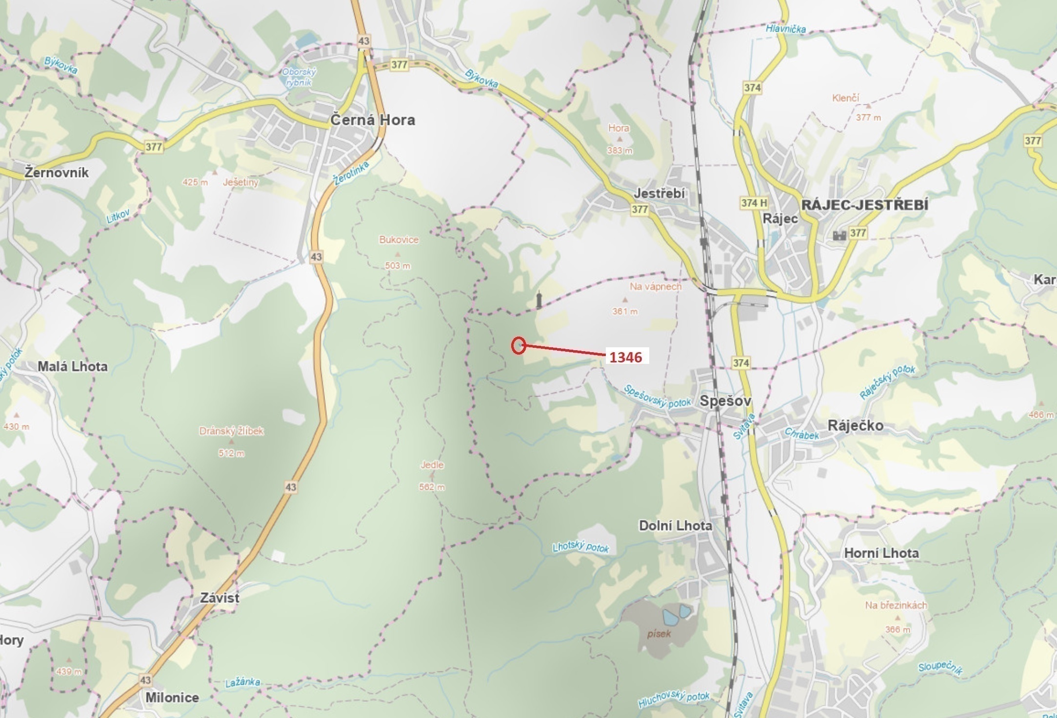 Lesní pozemek o výměře 135 m2, podíl 1/1, katastrální území Spešov, obec Spešov, obec s rozšířenou p