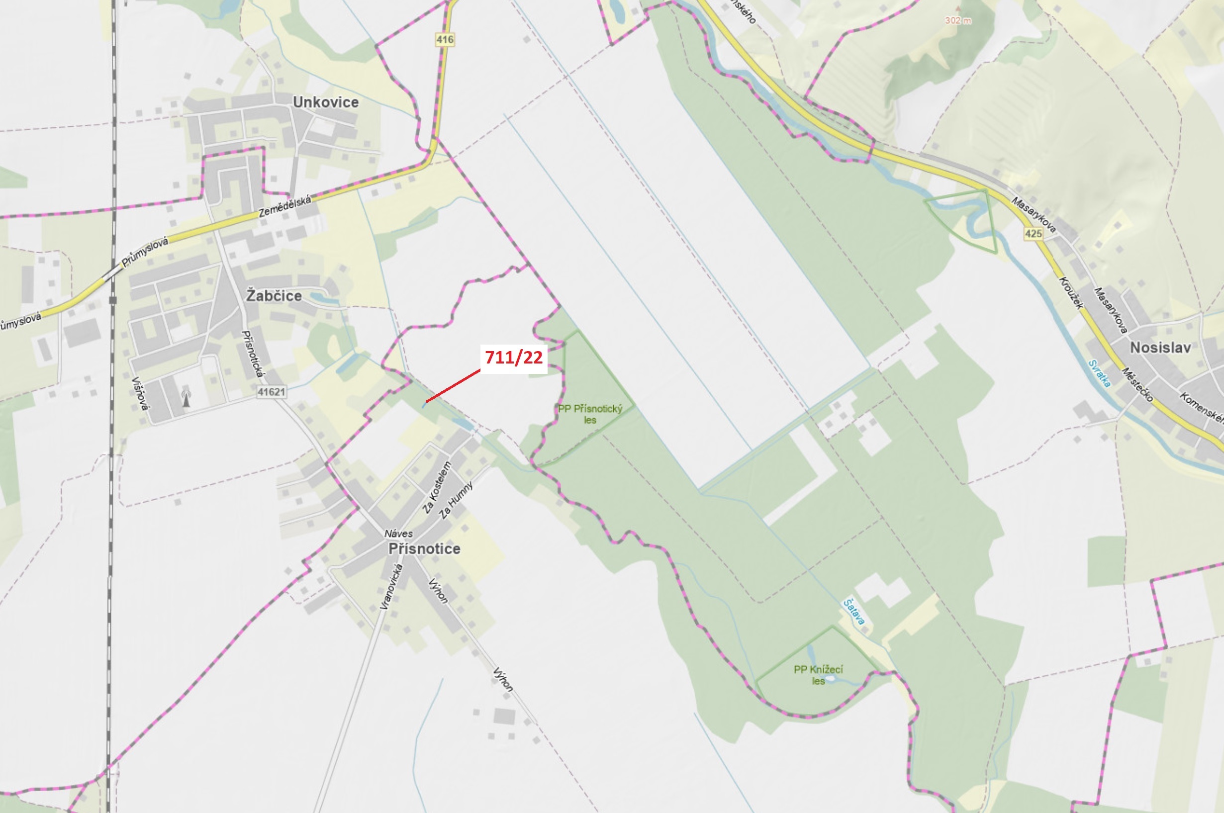 Lesní pozemek o výměře 89 m2, podíl 1/1, katastrální území Přísnotice, obec Přísnotice, obec s rozší