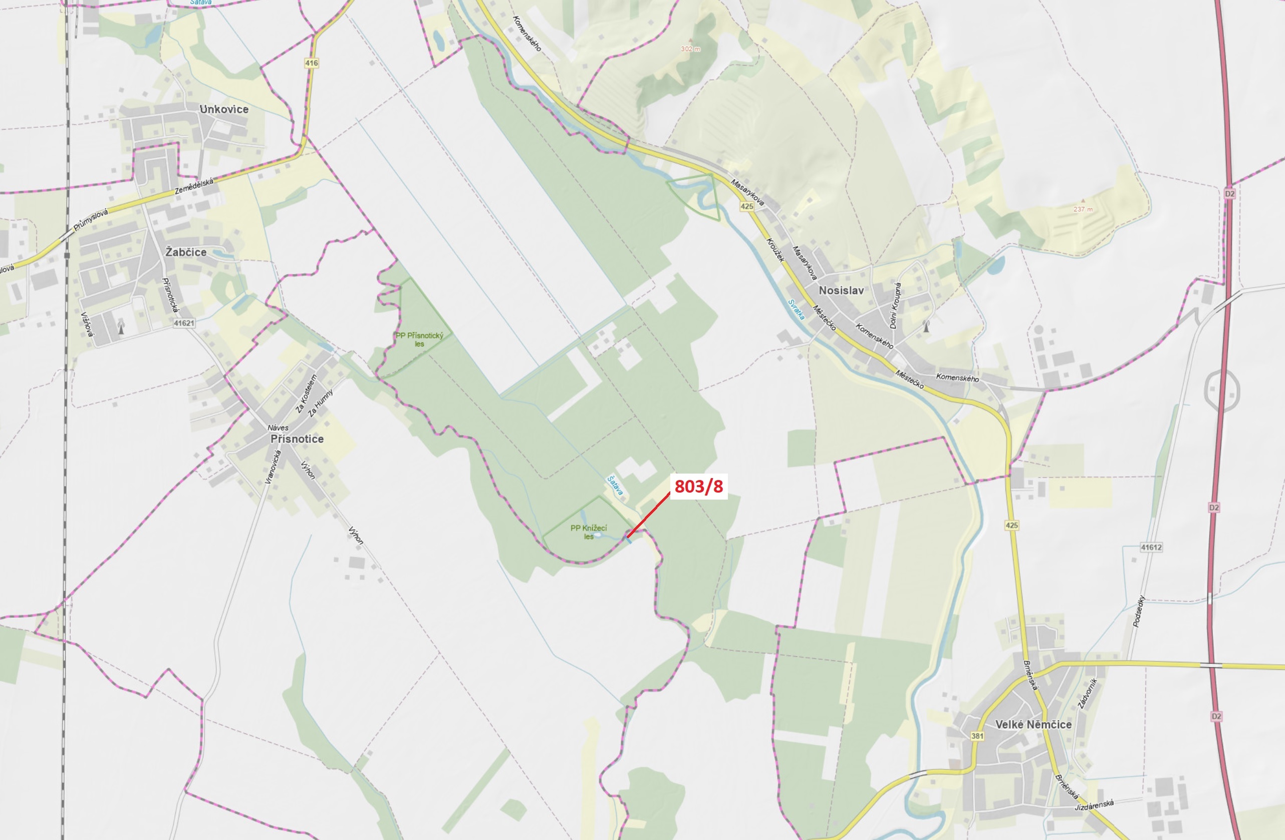 Lesní pozemky o výměře 574 m2, podíl 1/1, katastrální území Přísnotice, obec Přísnotice, obec s rozš