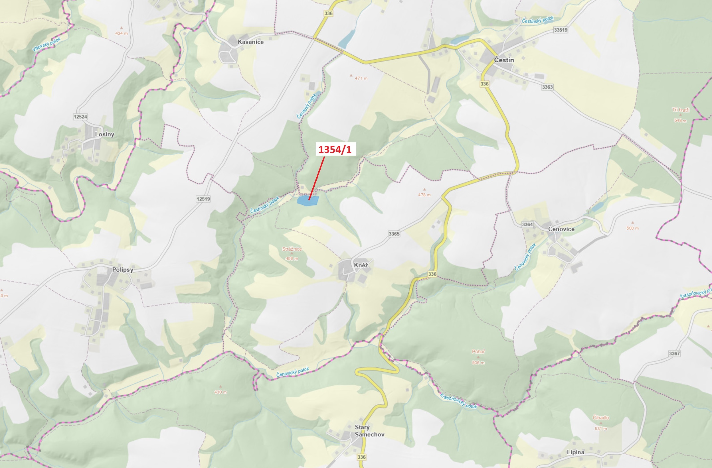 Lesní pozemek o výměře 13 976 m2, podíl 1/1, katastrální území Kněž u Čestína, obec Čestín, obec s r