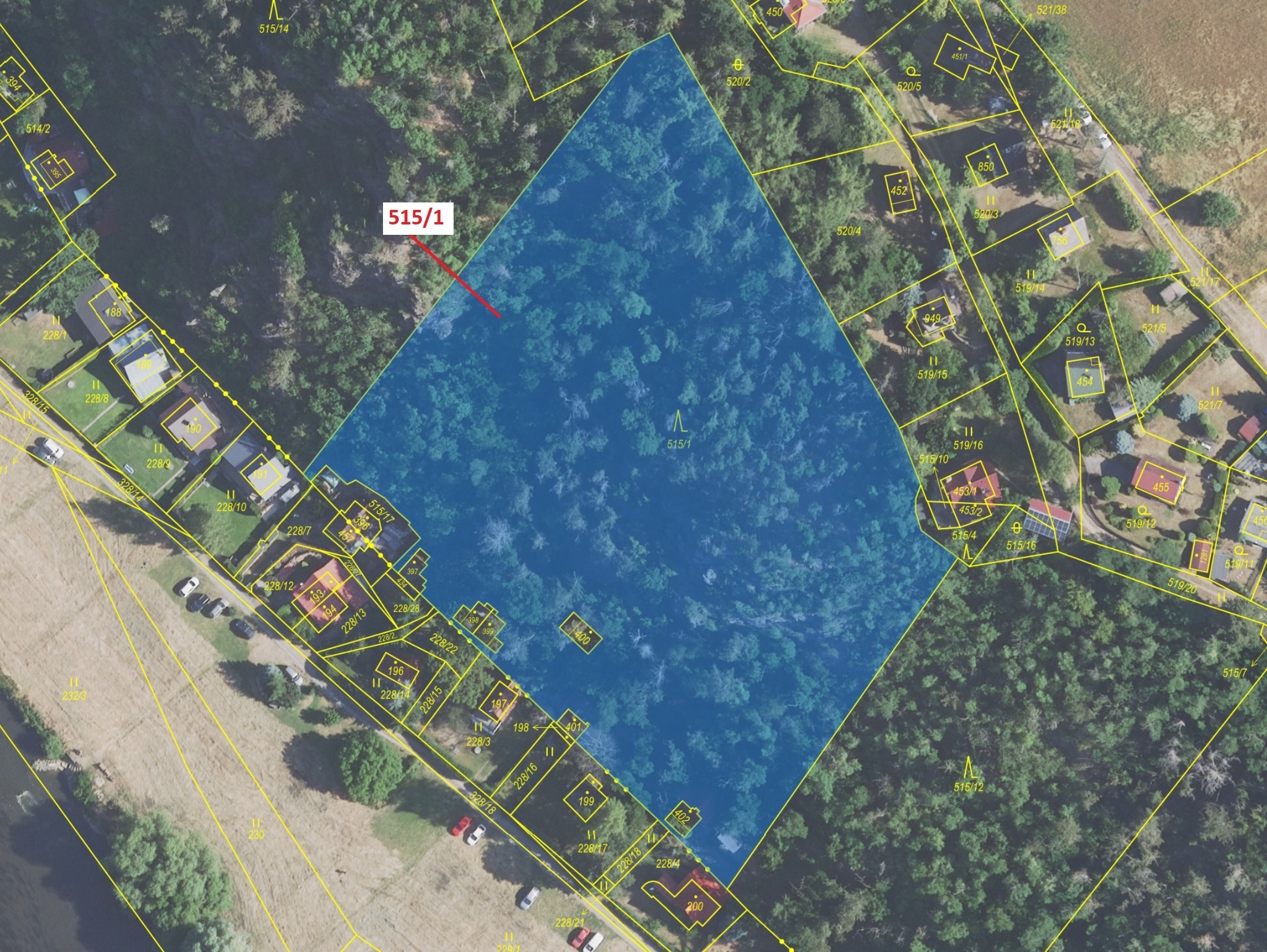 Lesní pozemek o výměře 10 228 m2, podíl 1/1, katastrální území Sýkořice, obec Sýkořice, obec s rozší