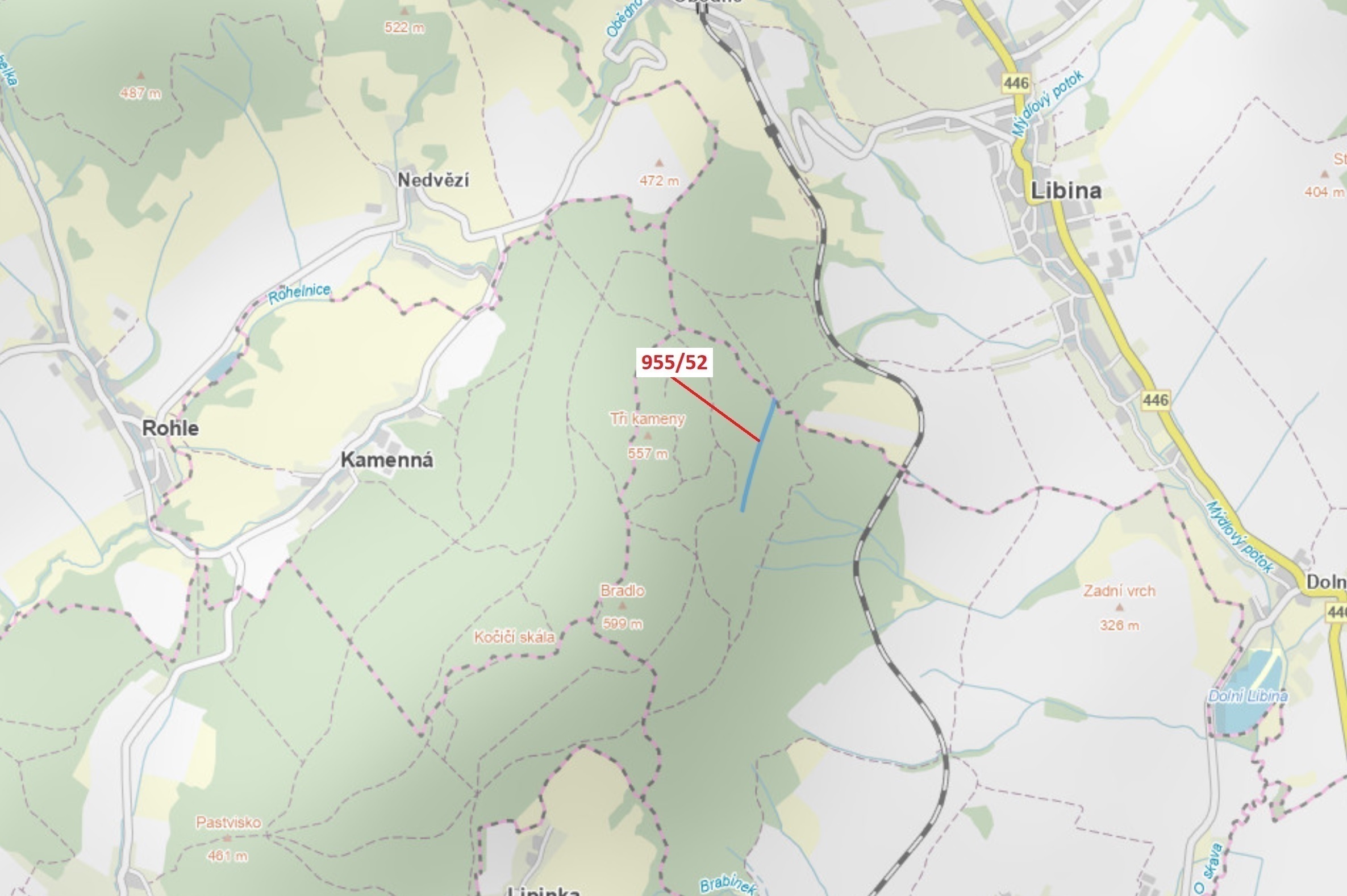 Lesní pozemek o výměře 12 014 m2, podíl 1/1, katastrální území Nová Hradečná, obec Nová Hradečná, ob