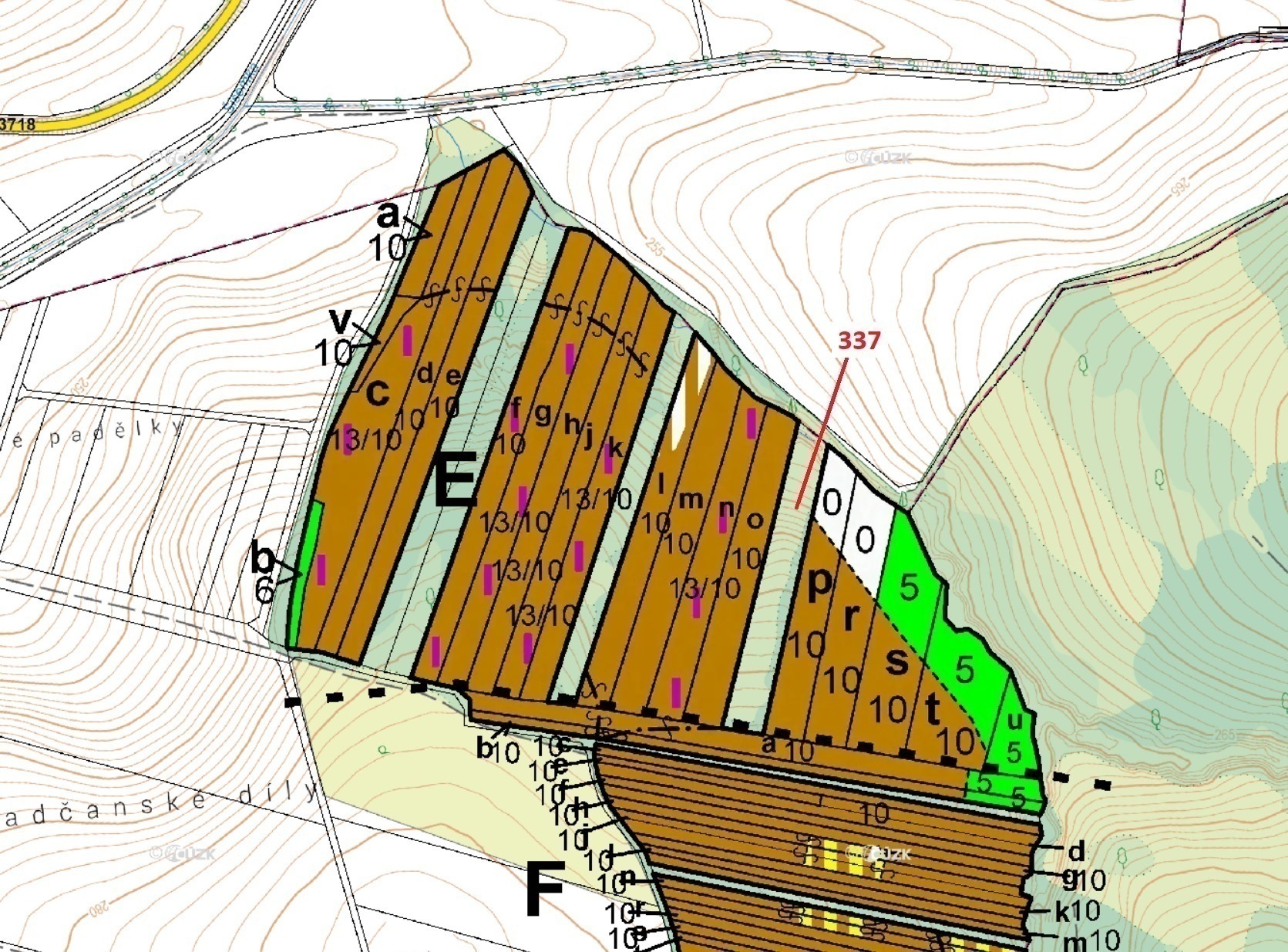 Lesní pozemek o výměře 5 963 m2, podíl 1/1, katastrální území Hradčany na Moravě, obec Hradčany, obe
