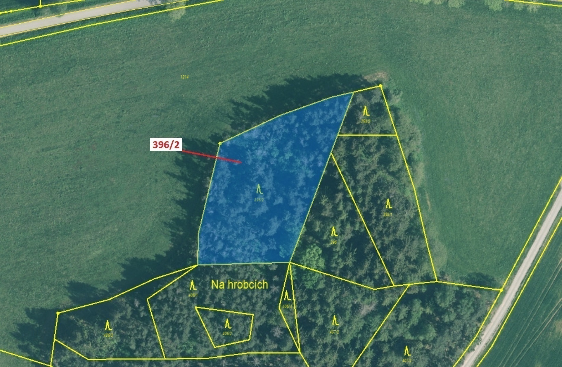 Lesní pozemek o výměře 3340 m2, podíl 1/1, katastrální území Kuřimany, obec Kuřimany, obec s rozšíře