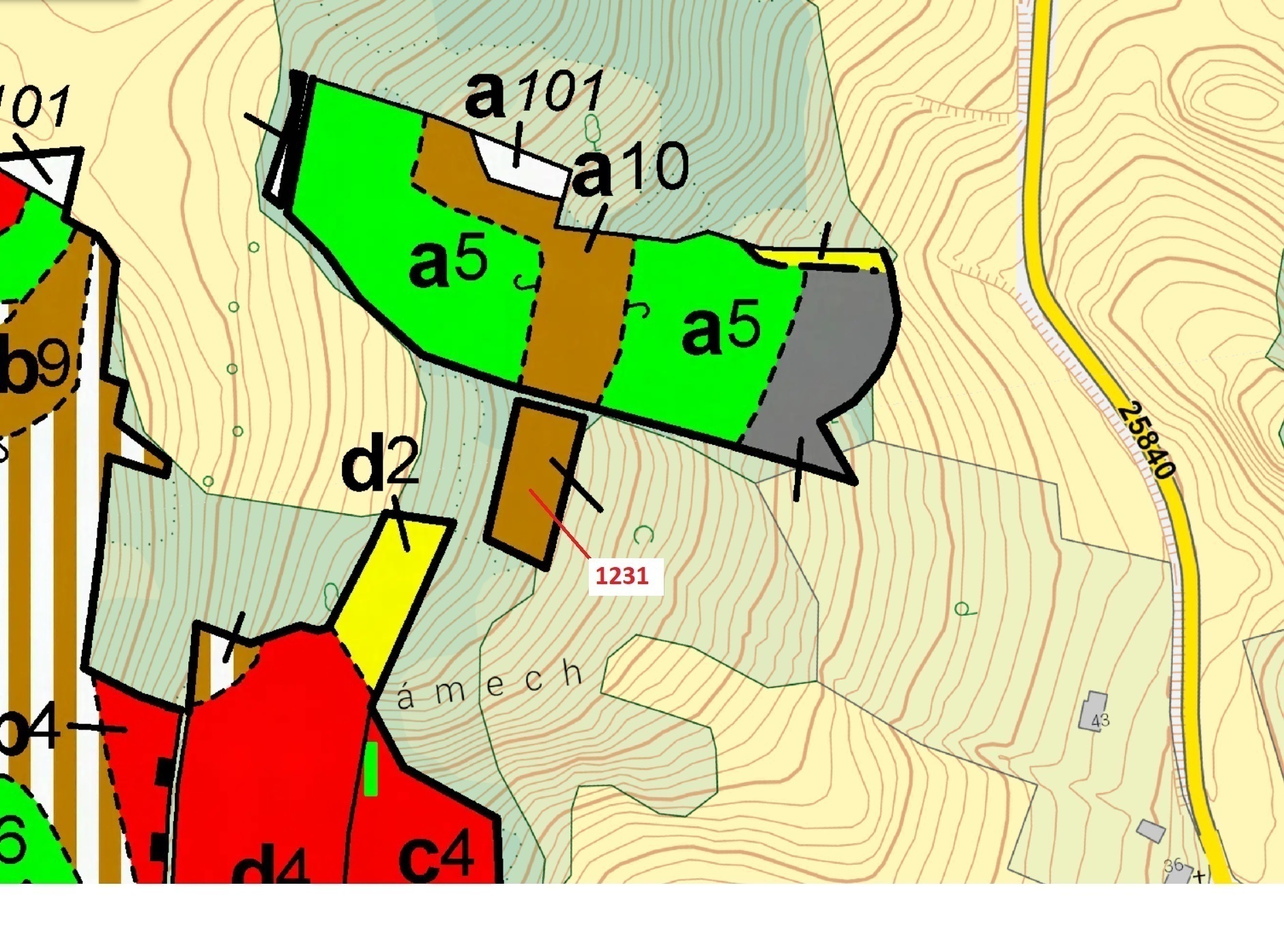 Lesní pozemek o výměře 1462 m2, podíl 1/1, katastrální území Podlešín u Stebna, obec Stebno, obec s 