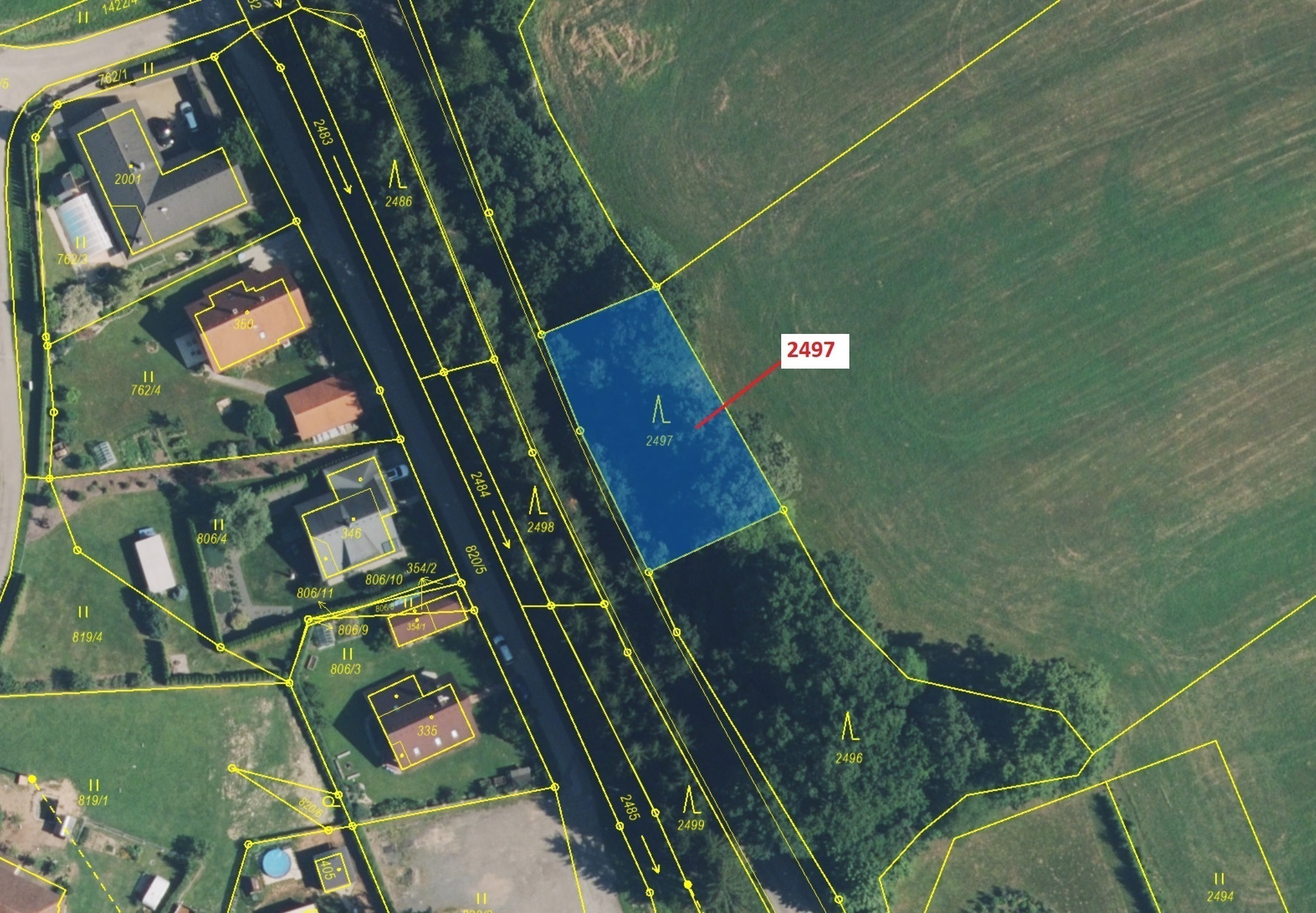 Lesní pozemek o výměře 797 m2, podíl 1/1, katastrální území Písečná u Žamberka, obec Písečná, obec s