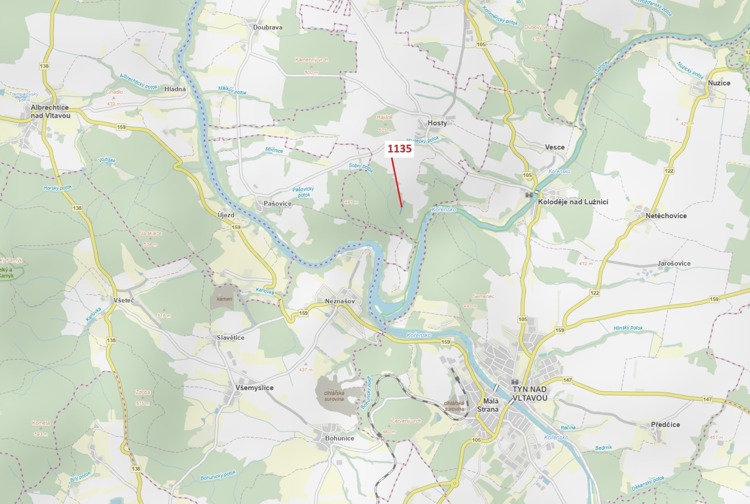 Lesní pozemek o výměře 1789 m2, podíl 1/1, katastrální území Hosty, obec Hosty, obec s rozšířenou pů