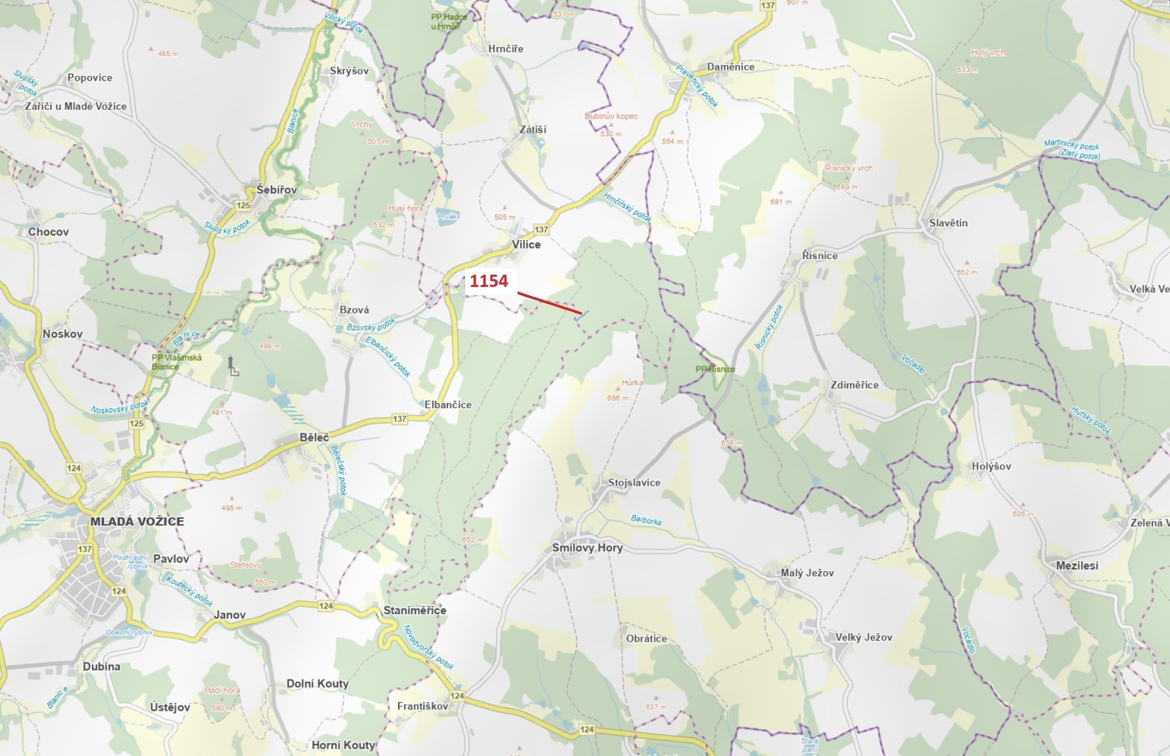 Lesní pozemek o výměře 2384 m2, podíl 1/1, katastrální území Vilice, obec Vilice, obec s rozšířenou 