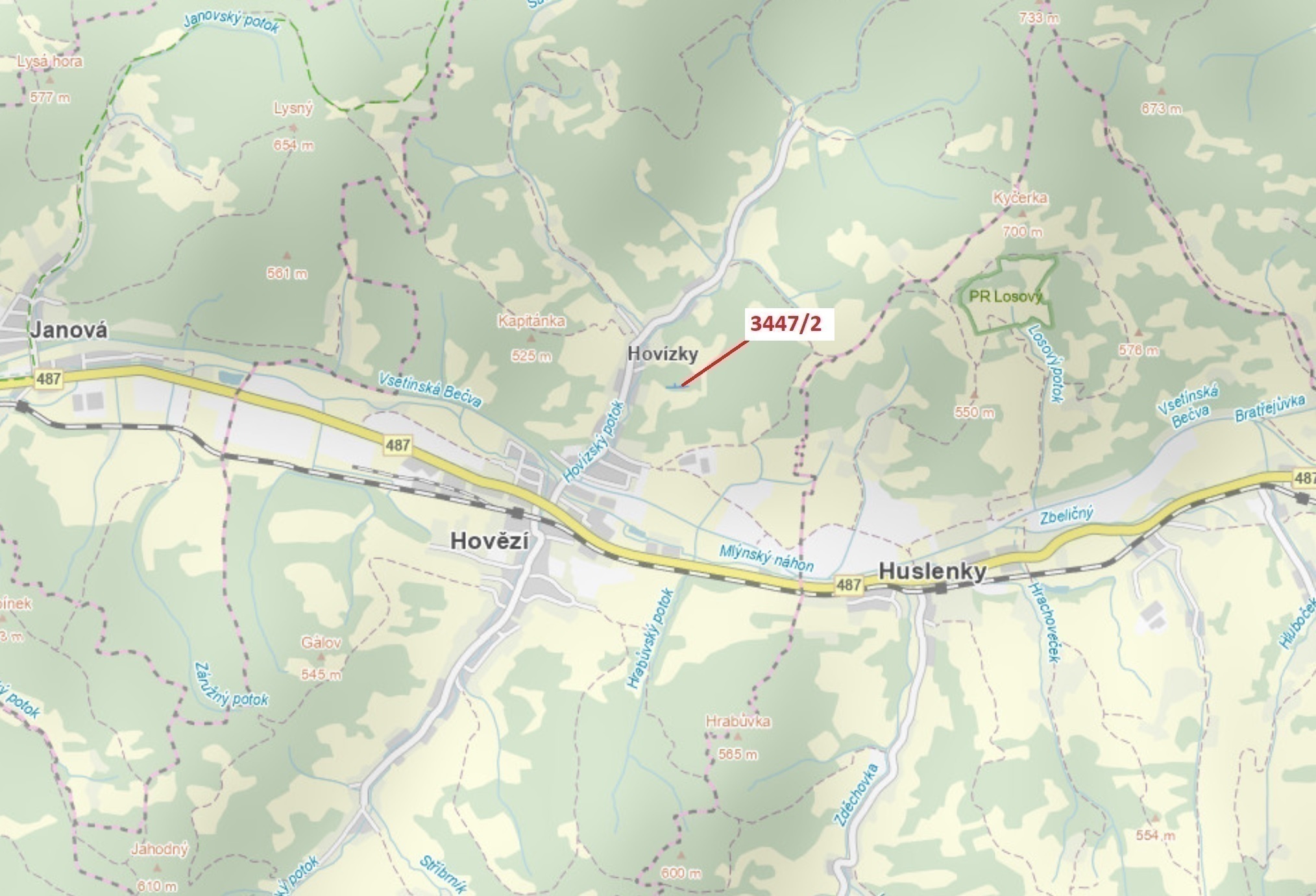 Lesní pozemek o výměře 550 m2, podíl 1/1, katastrální území Hovězí, obec Hovězí, obec s rozšířenou p