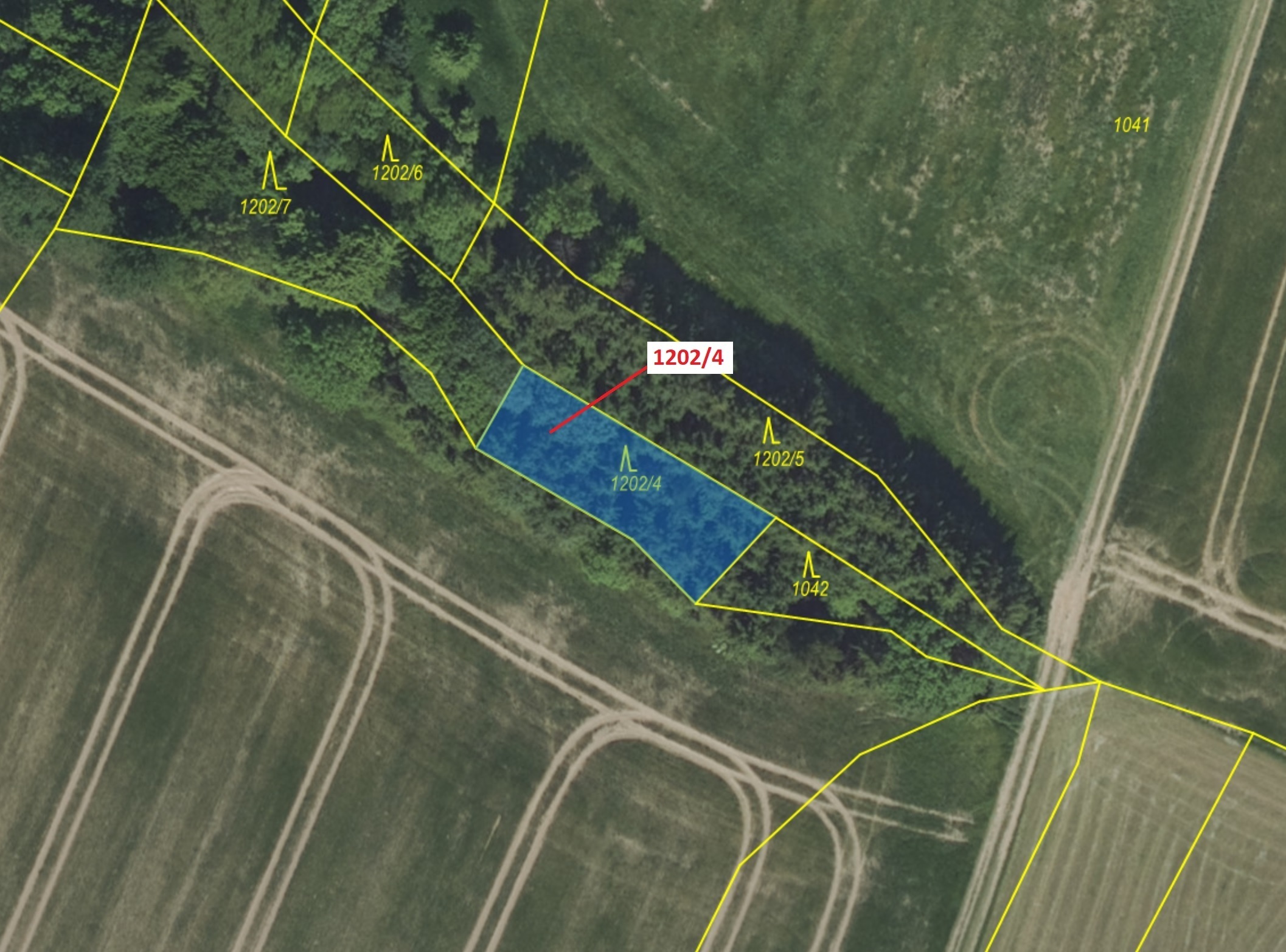Lesní pozemek o výměře 356 m2, podíl 1/1, katastrální území Kněž u Čestína, obec Čestín, obec s rozš