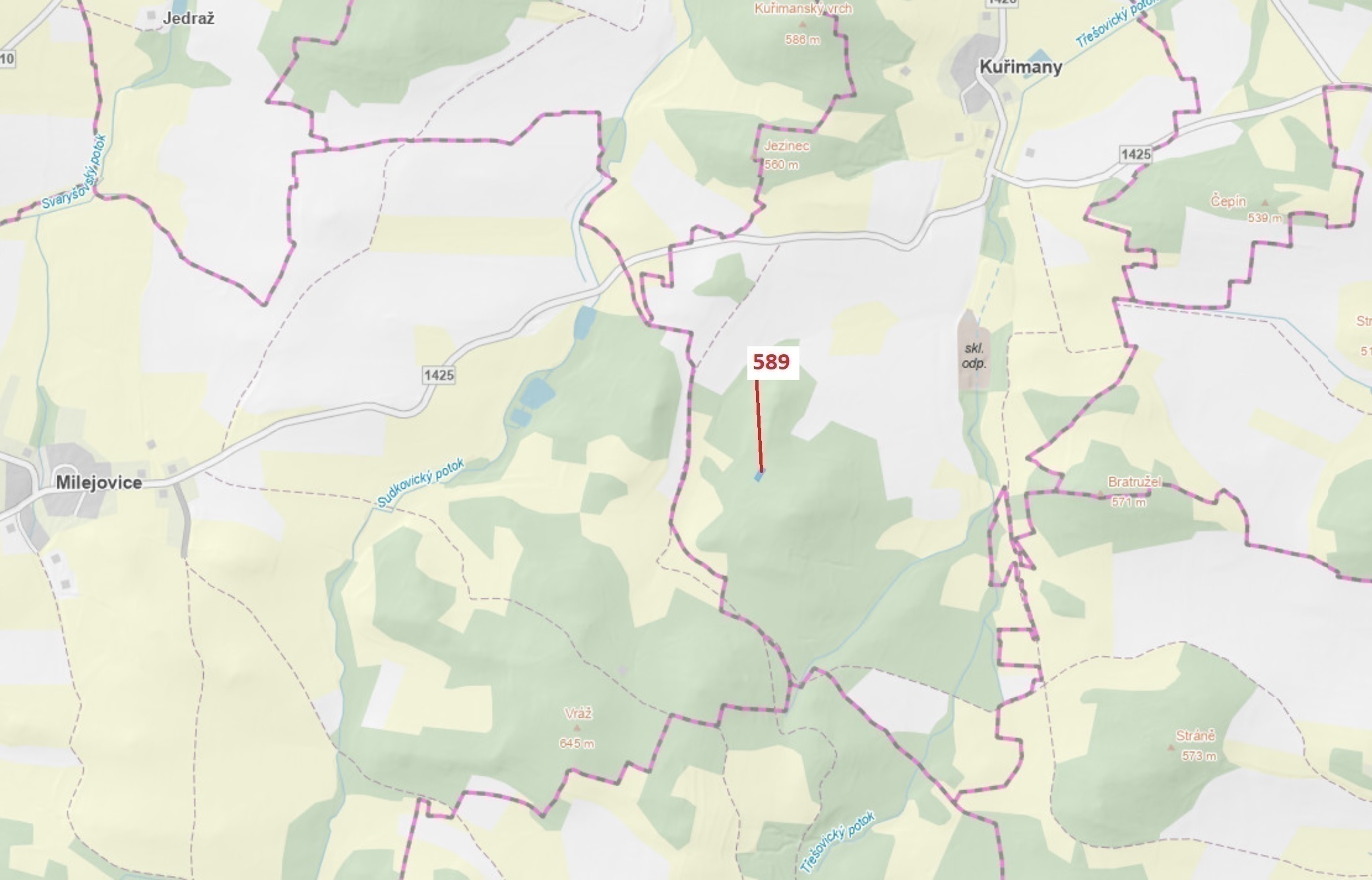 Lesní pozemek o výměře 713 m2, podíl 1/1, katastrální území Kuřimany, obec Kuřimany, obec s rozšířen