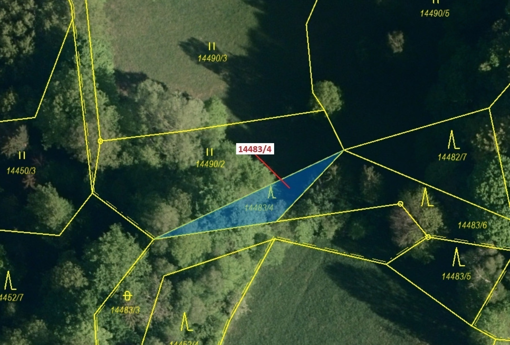 Lesní pozemek o výměře 173 m2, podíl 1/1, katastrální území Hovězí, obec Hovězí, obec s rozšířenou p