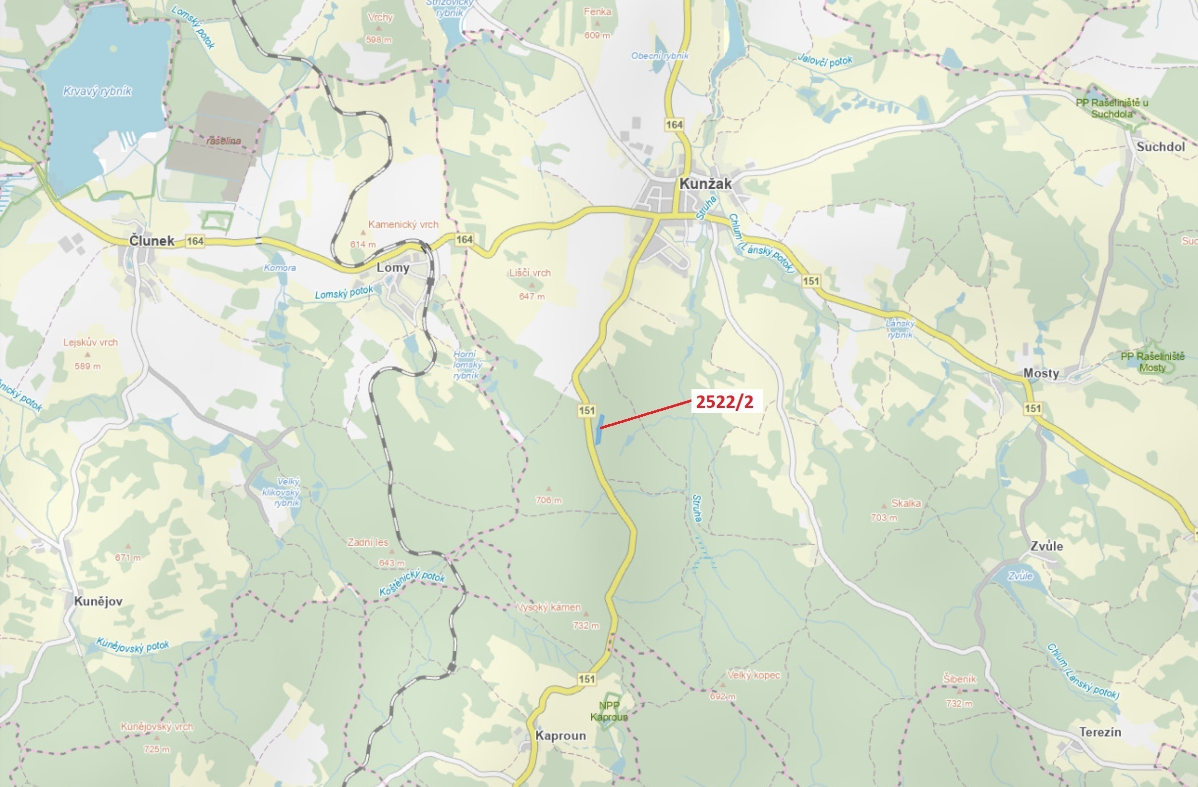 Lesní pozemek o výměře 8933 m2, podíl 1/1, katastrální území Kunžak, obec Kunžak, obec s rozšířenou 