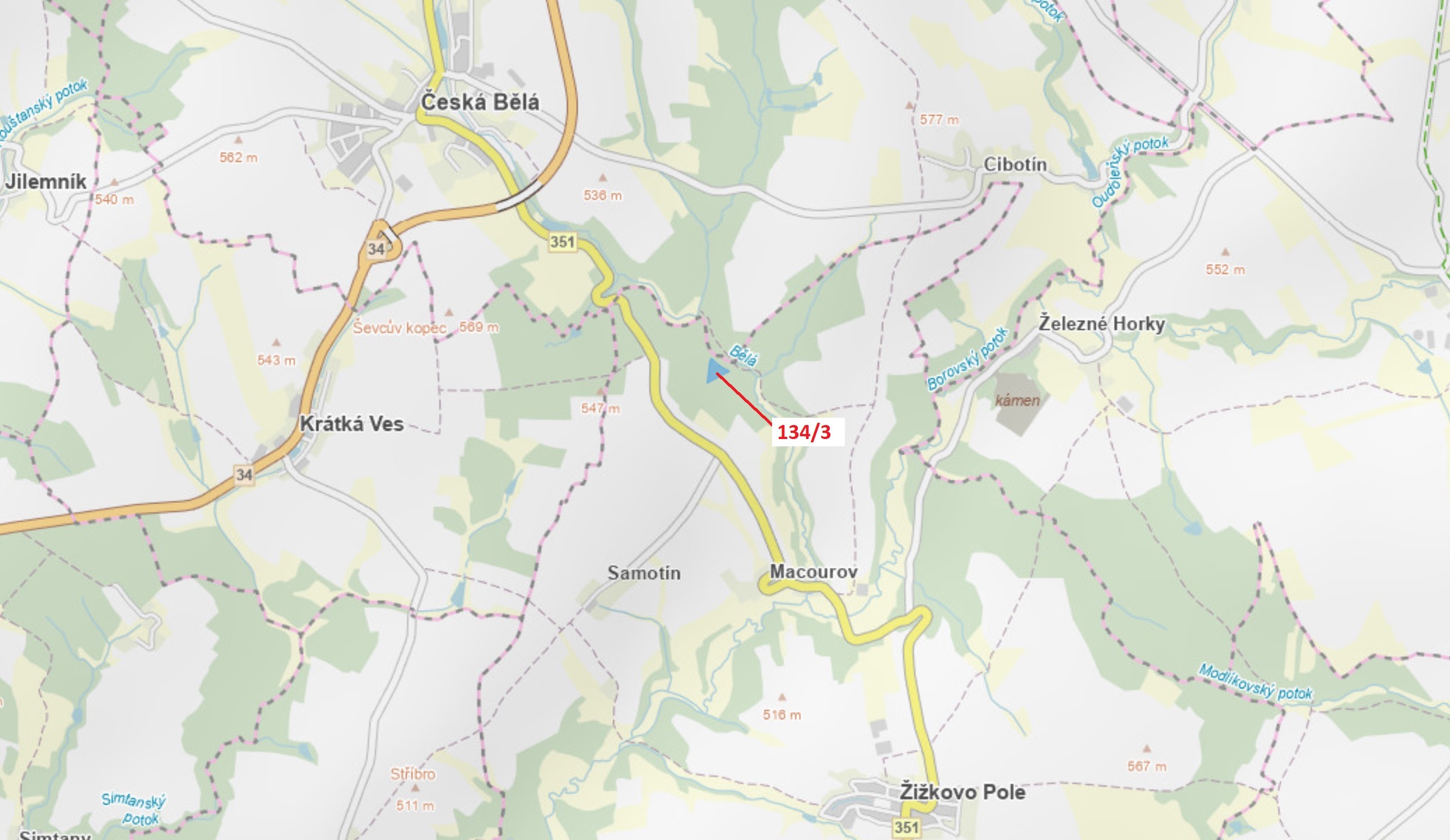 Lesní pozemek o výměře 8330 m2, podíl 1/1, katastrální území Macourov, obec Žižkovo Pole, obec s roz