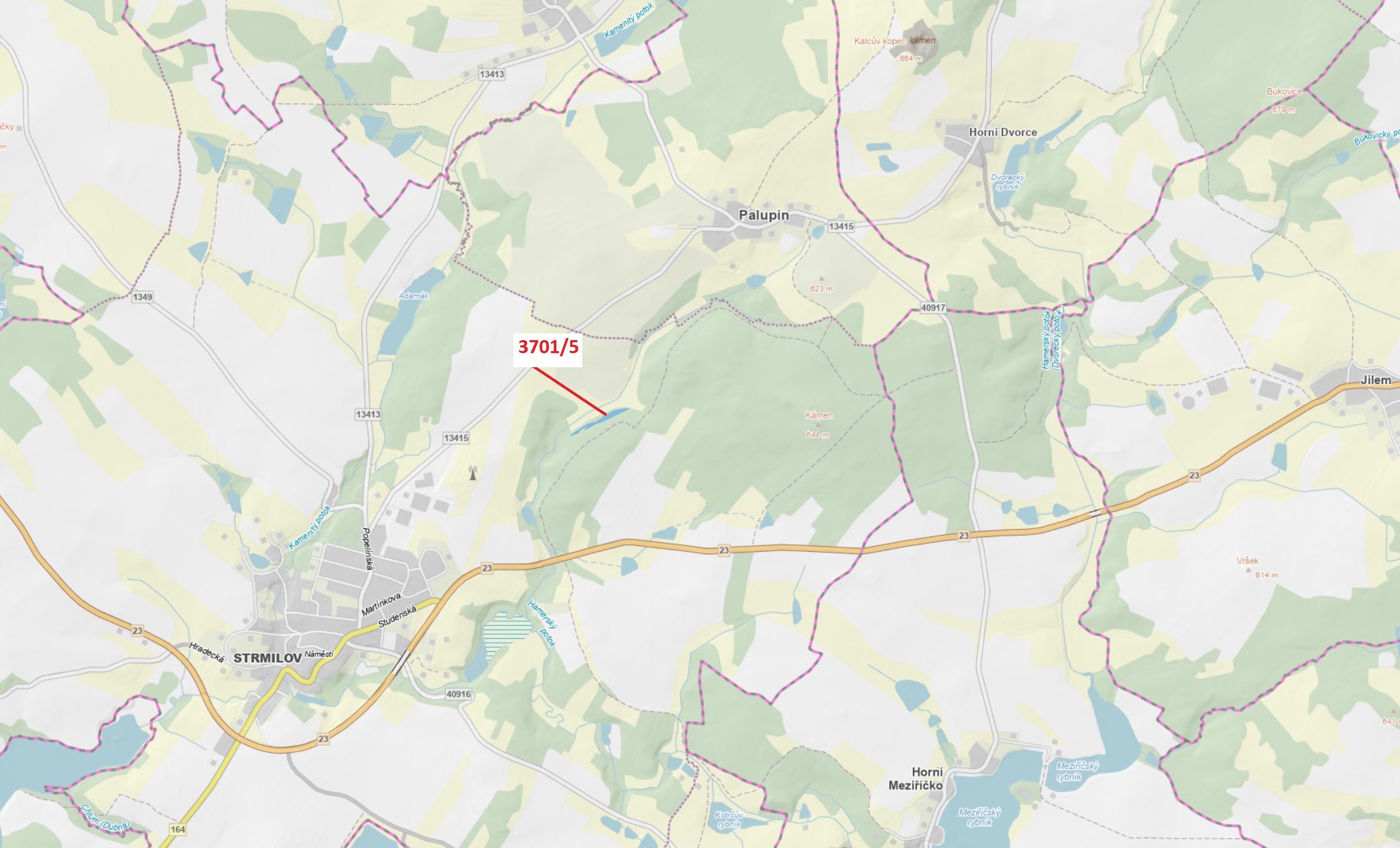 Lesní pozemek o výměře 3866 m2, podíl 1/1, katastrální území Strmilov, obec Strmilov, obec s rozšíře