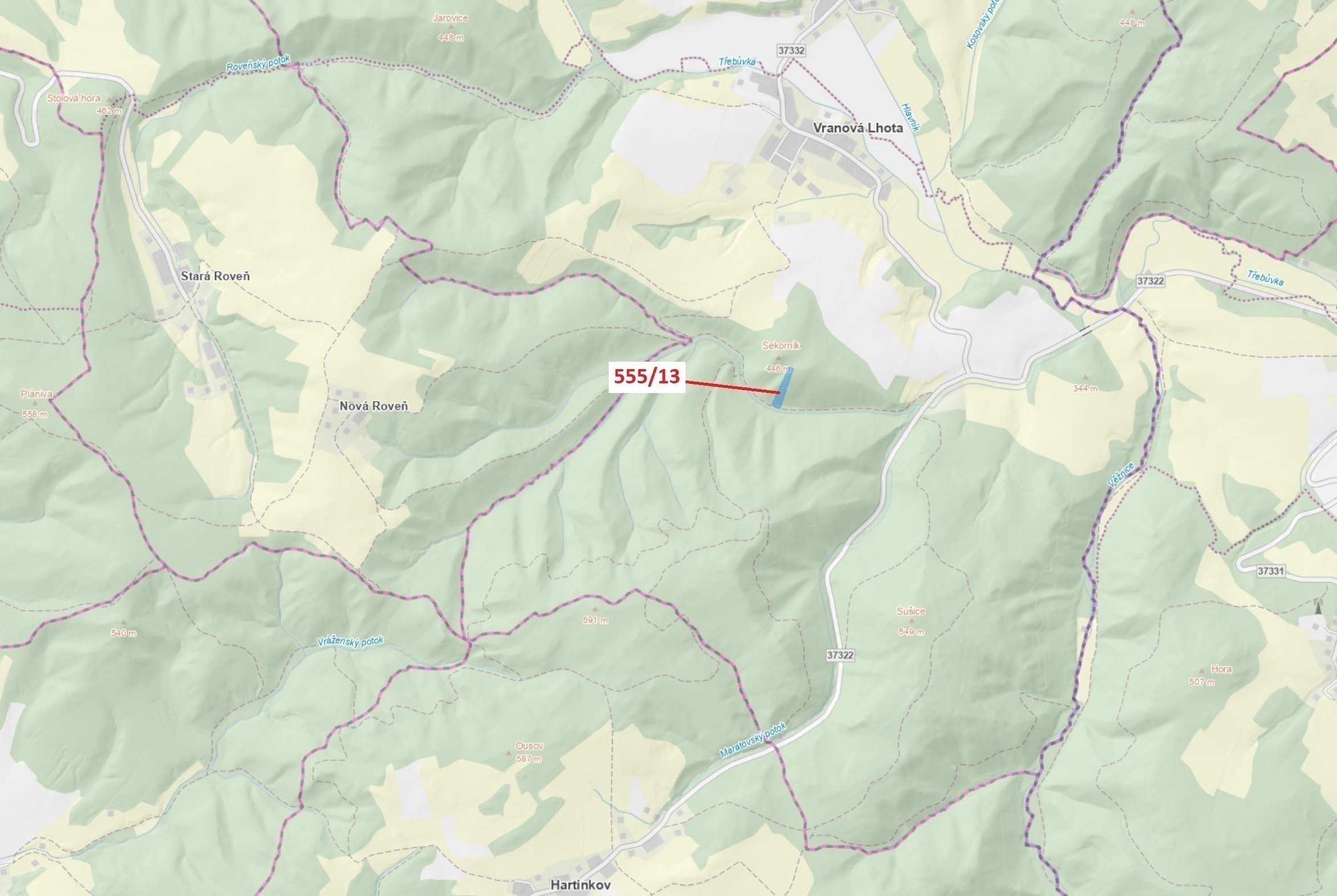 Lesní pozemek o výměře 5 798 m2, podíl 1/1, katastrální území Vranová Lhota, obec Vranová Lhota, obe