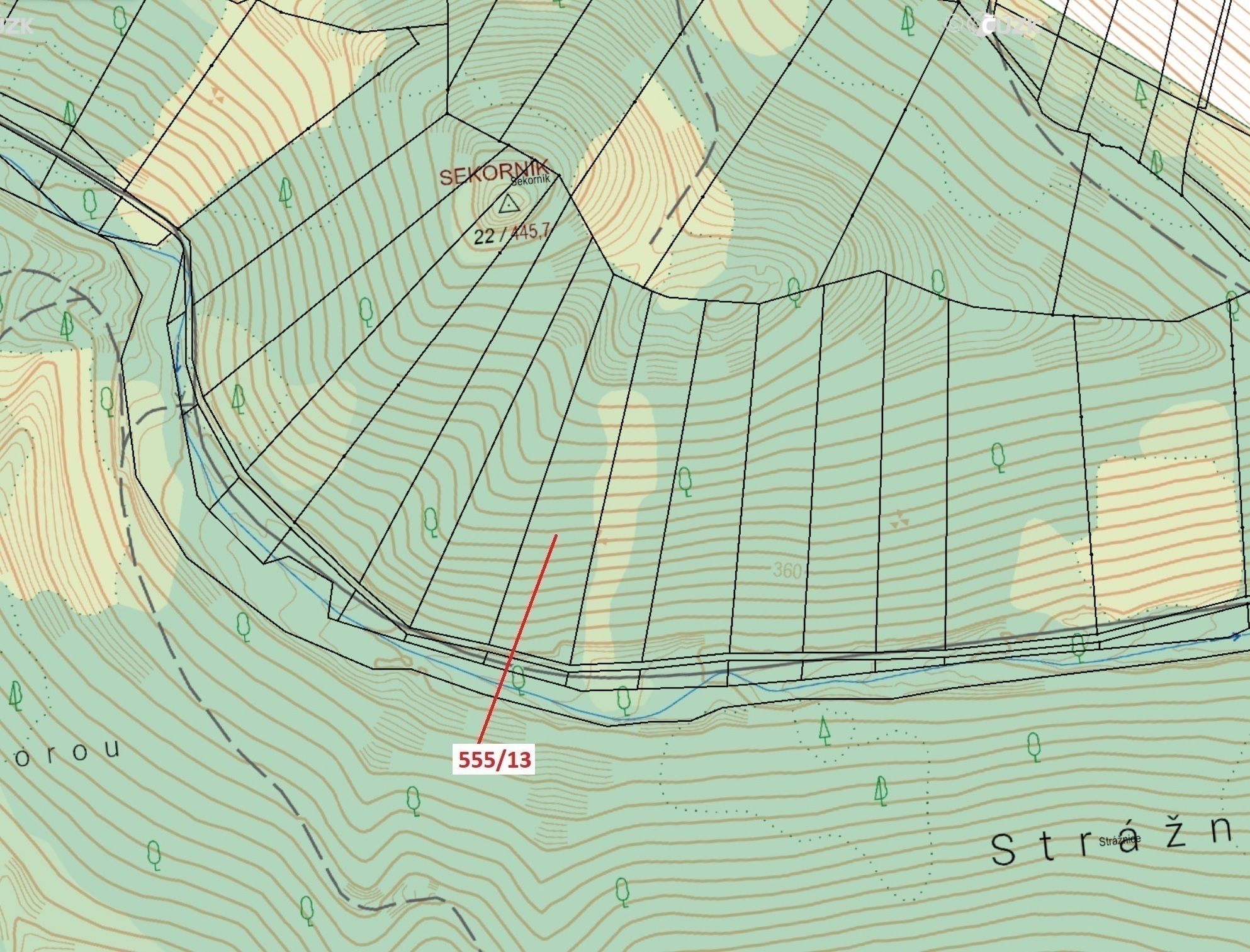 Lesní pozemek o výměře 5 798 m2, podíl 1/1, katastrální území Vranová Lhota, obec Vranová Lhota, obe