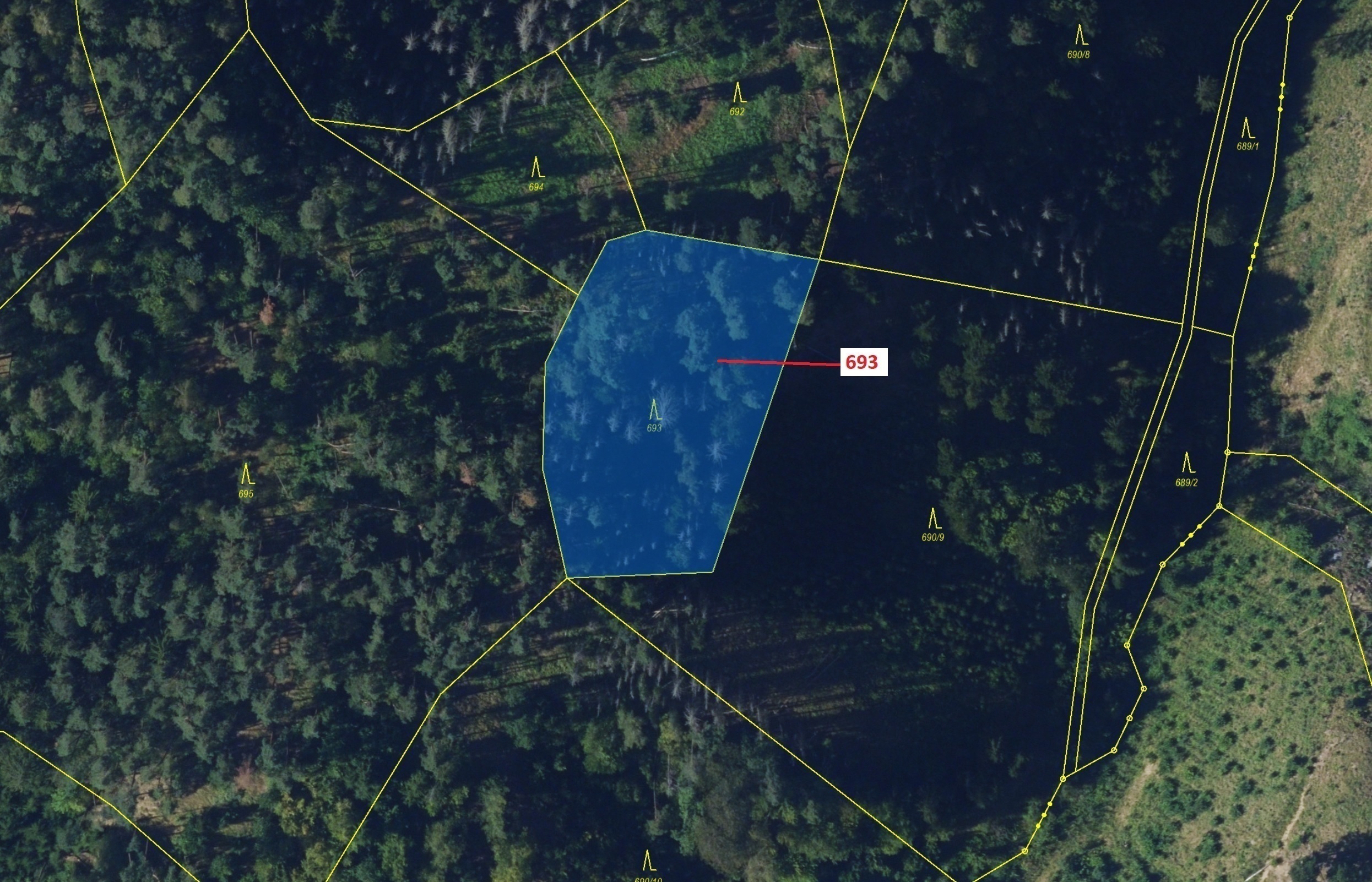 Lesní pozemek o výměře 2813 m2, podíl 1/1, katastrální území Žďárec, obec Žďárec, obec s rozšířenou 