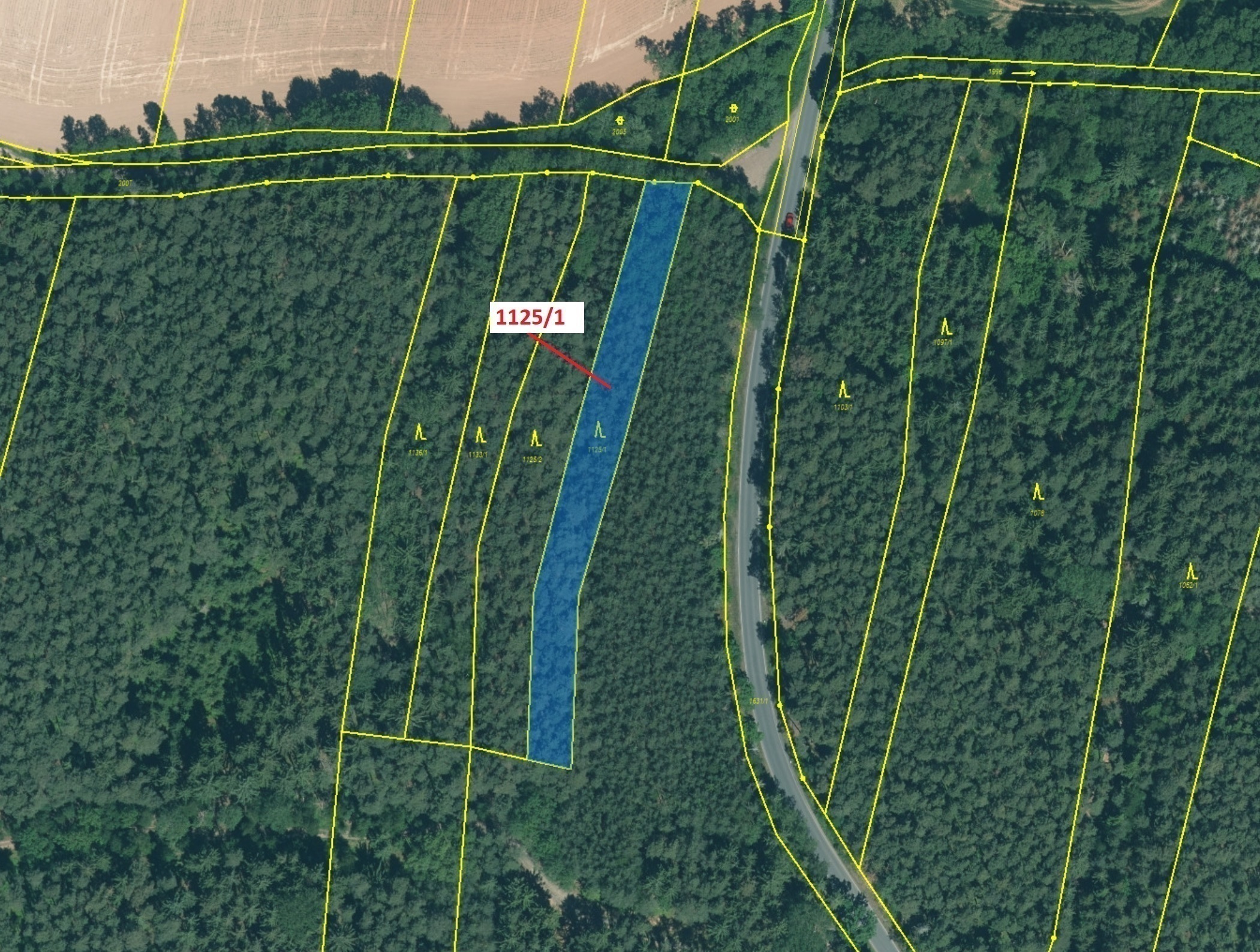 Lesní pozemek o výměře 1 988 m2, podíl 1/1, katastrální území Stvolny, obec Manětín, obec s rozšířen