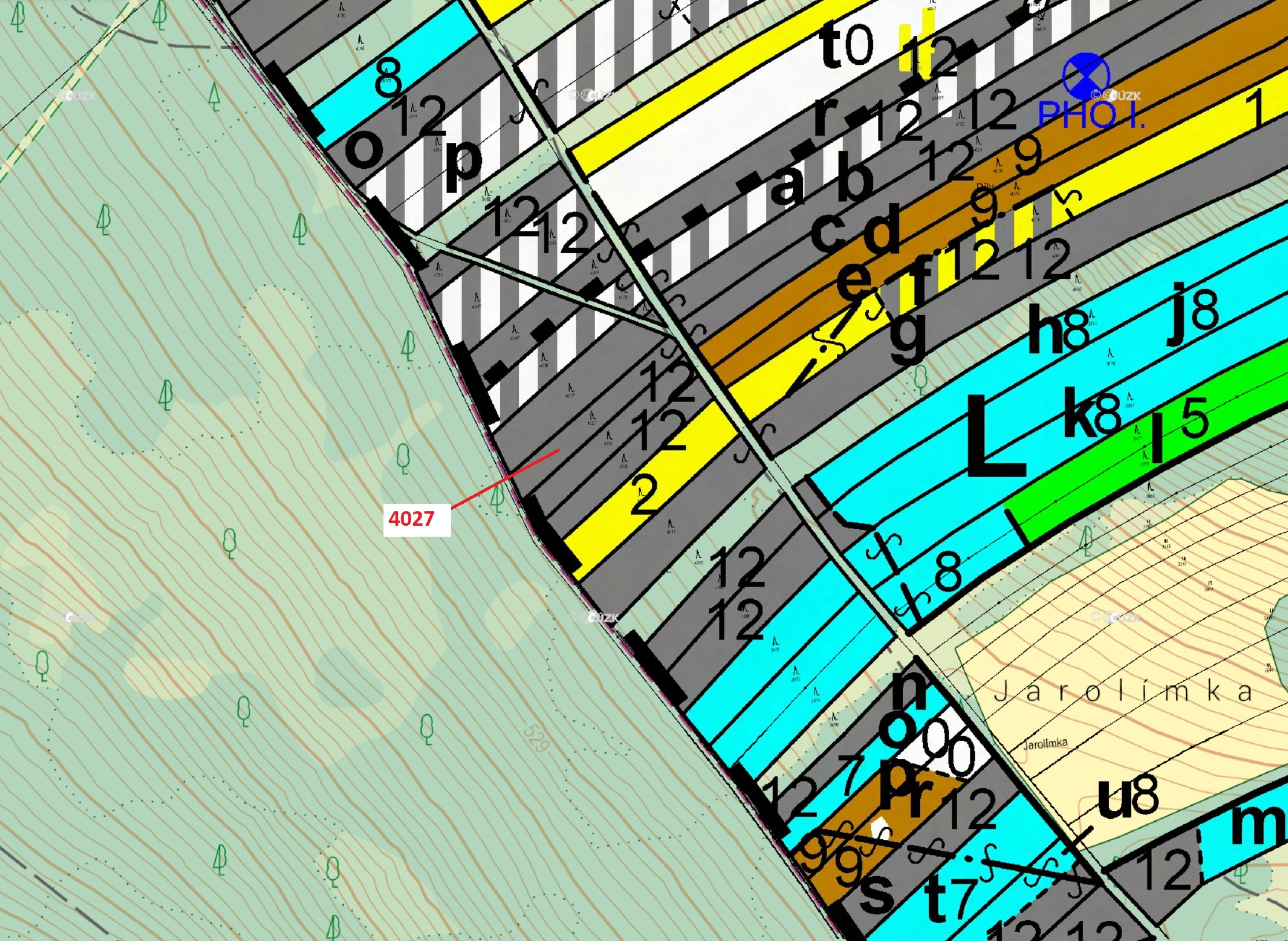 Lesní pozemek o výměře 1282 m2, podíl 1/1, katastrální území Pitín, obec Pitín, obec s rozšířenou pů