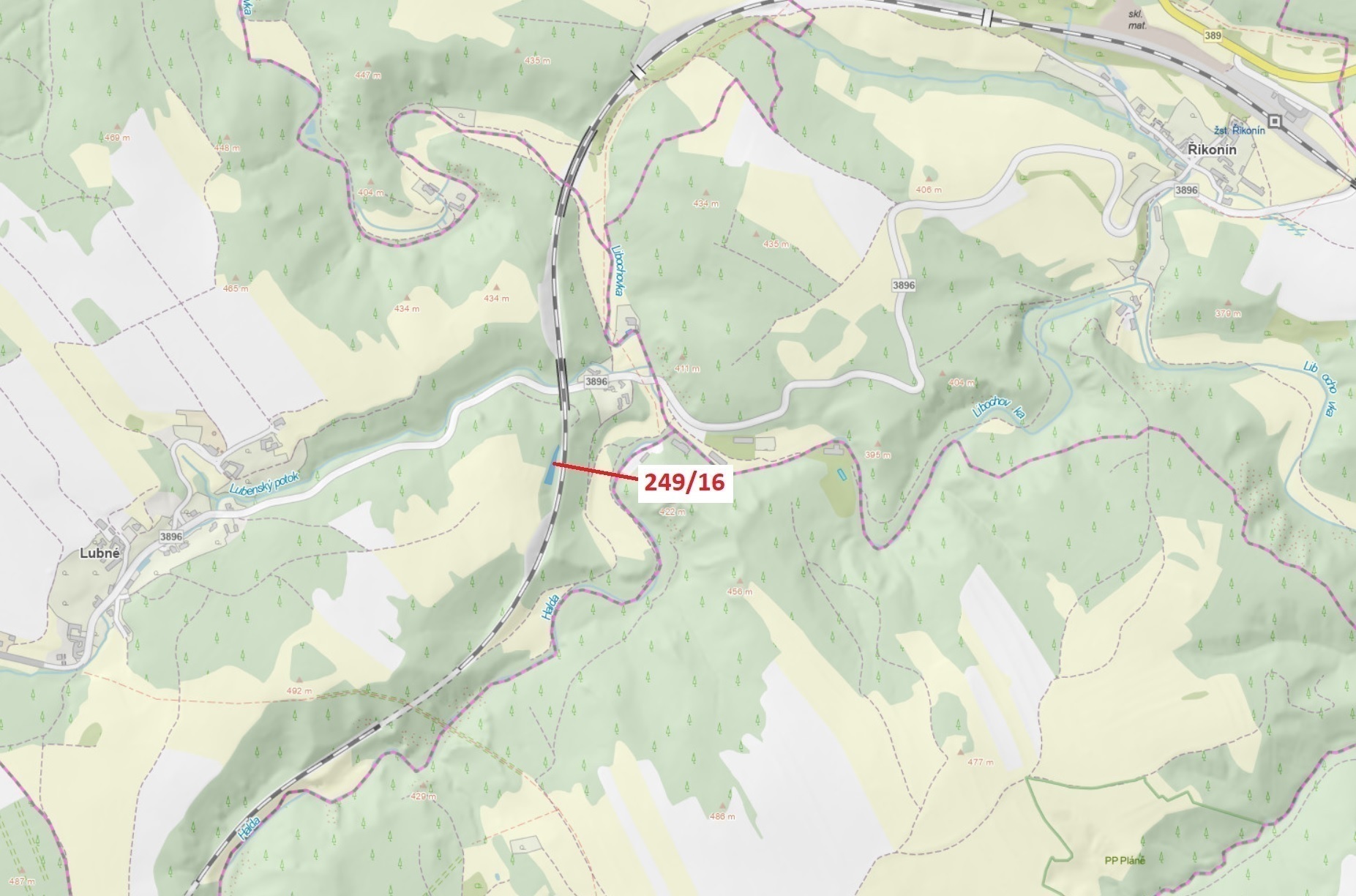 Lesní pozemek o výměře 802 m2, podíl 1/1, katastrální území Lubné, obec Lubné, obec s rozšířenou půs