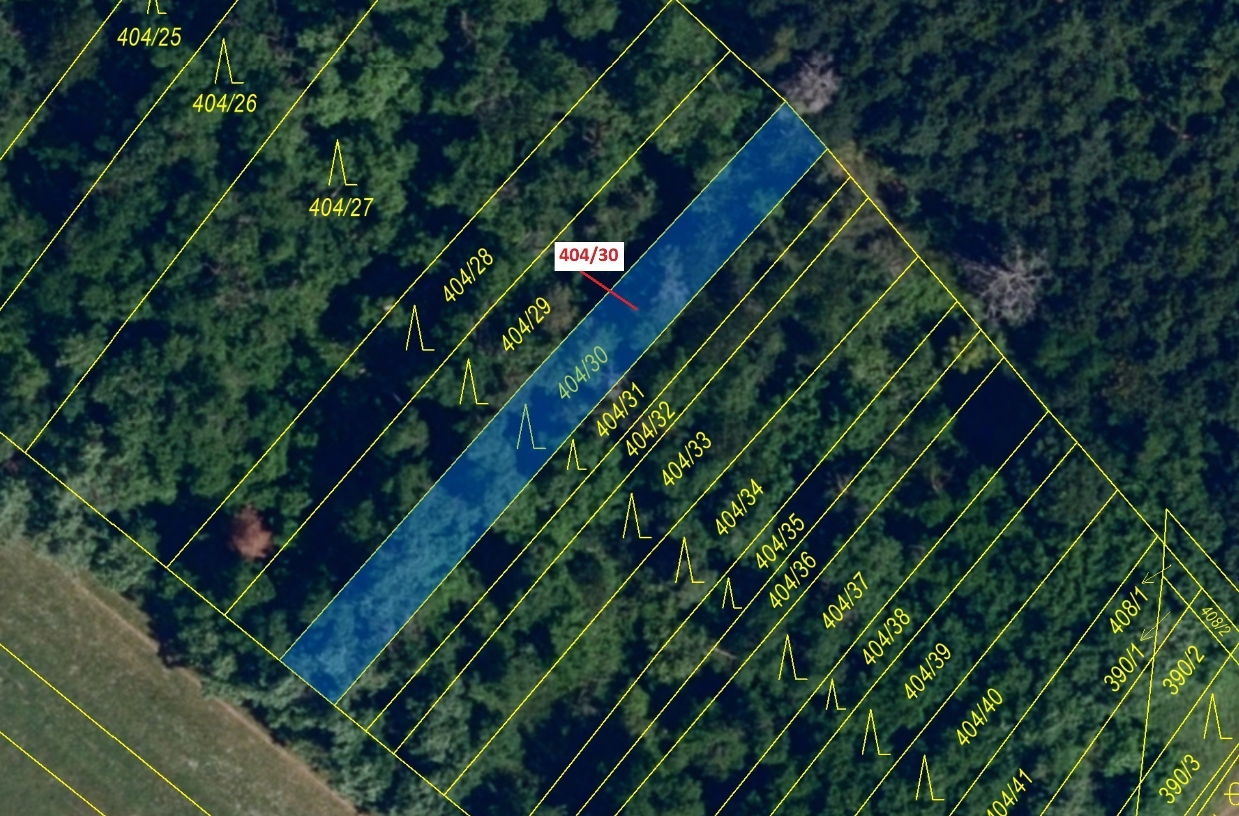 Lesní pozemek o výměře 409 m2, podíl 1/1, katastrální území Hrubšice, obec Ivančice, obec s rozšířen