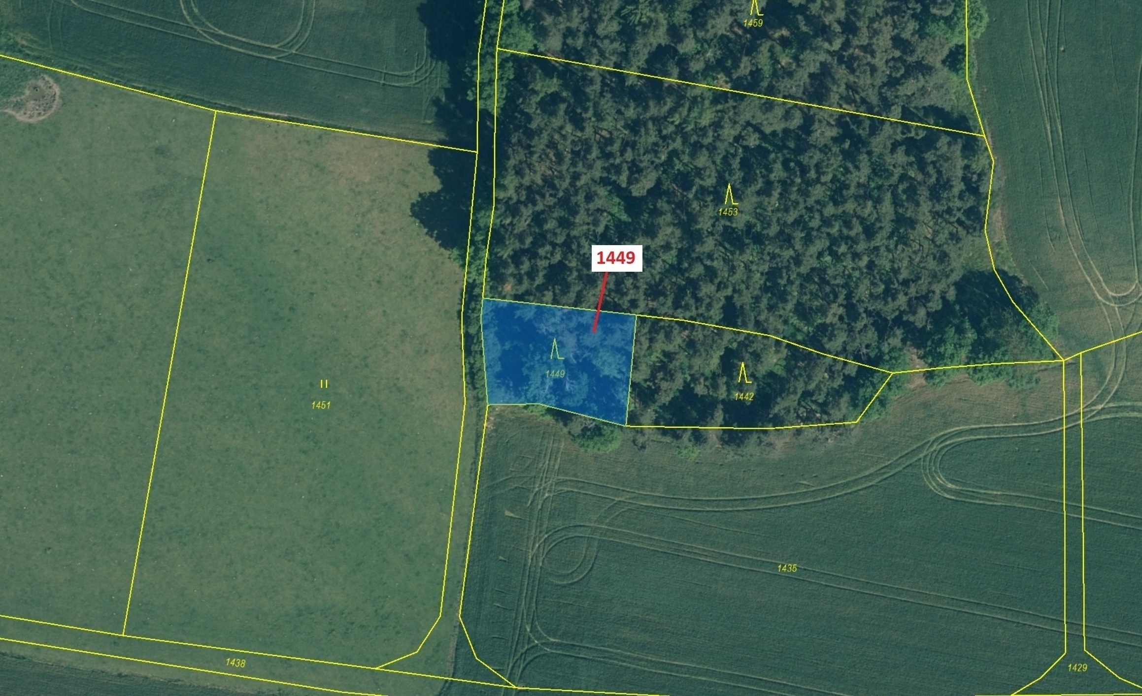 Lesní pozemek o výměře 638 m2, podíl 1/1, katastrální území Bezděkov u Kasejovic, obec Hradiště, obe