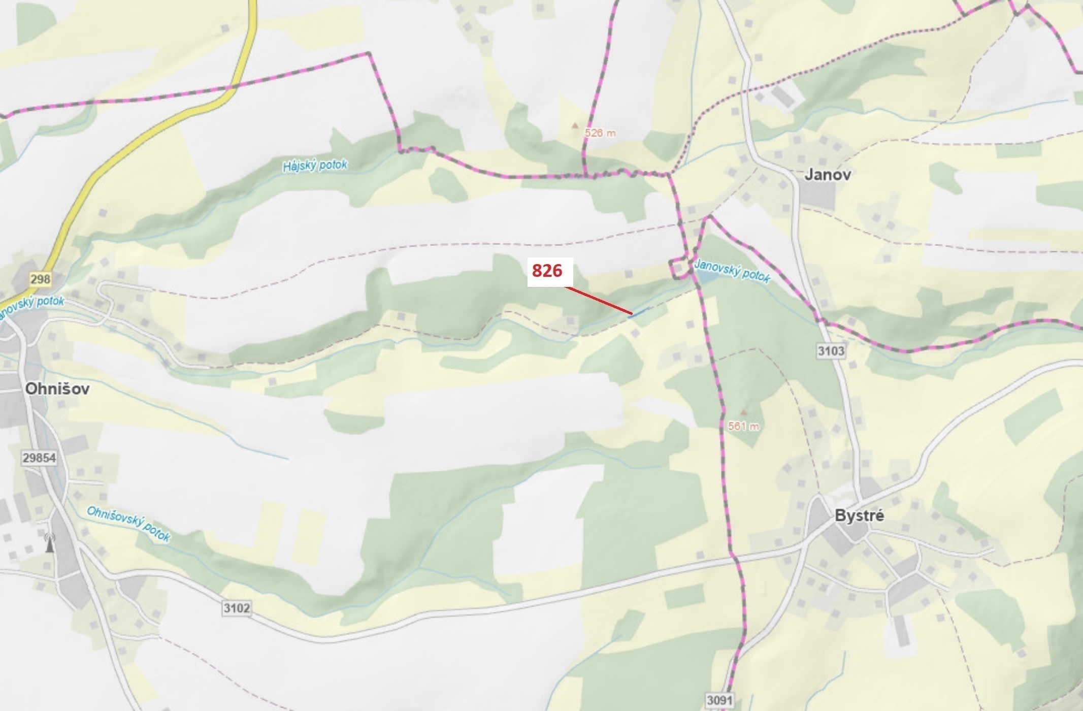 Lesní pozemek o výměře 248 m2, podíl 1/1, katastrální území Ohnišov, obec Ohnišov, obec s rozšířenou
