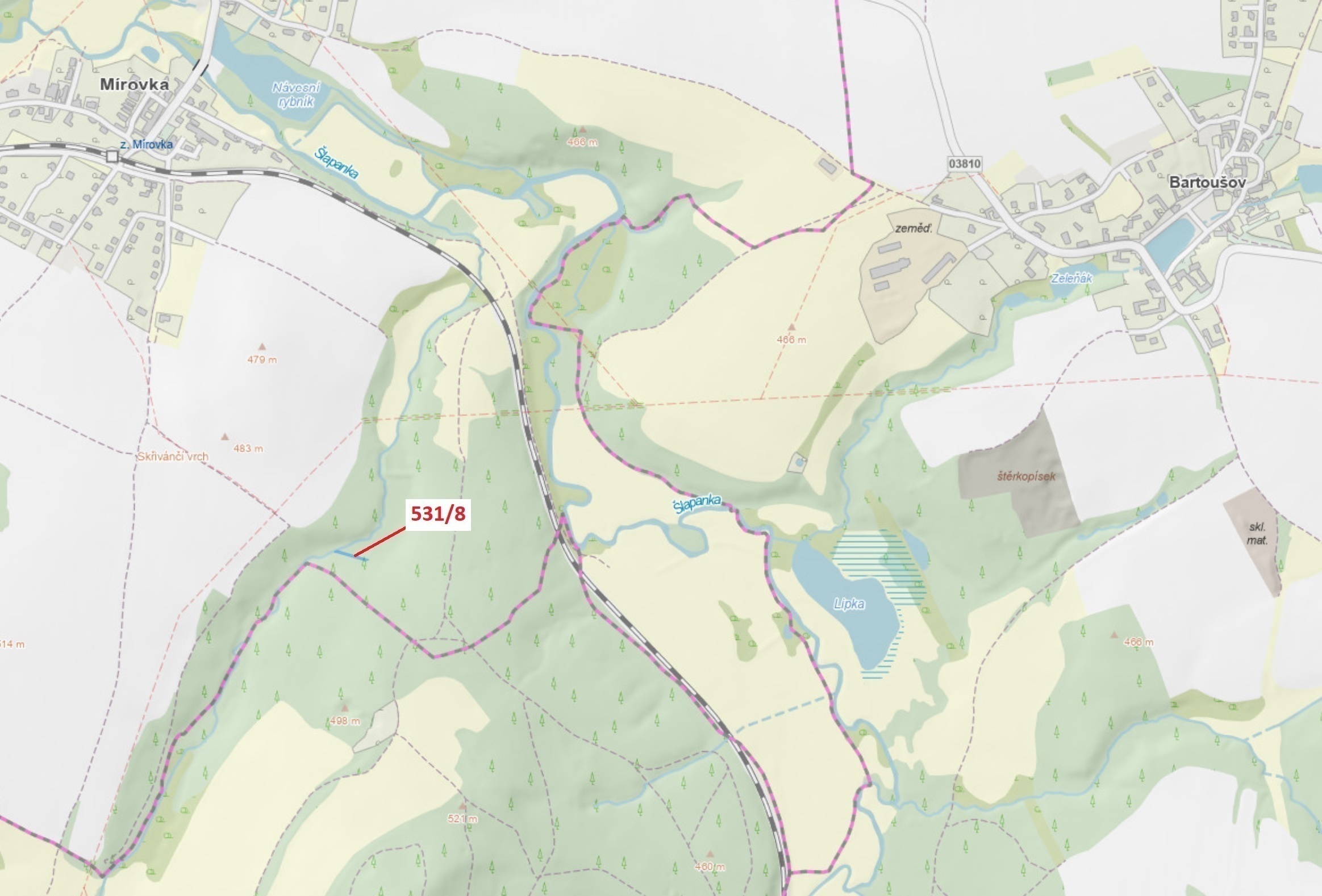 Lesní pozemek o výměře 212 m2, podíl 1/1, katastrální území Mírovka, obec Havlíčkův Brod, obec s roz
