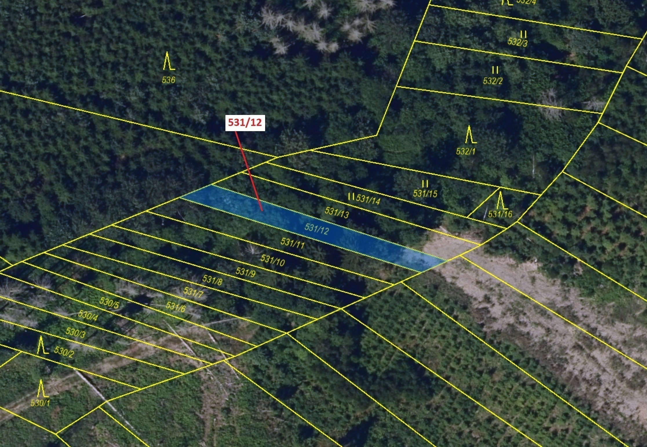 Lesní pozemek o výměře 281 m2, podíl 1/1, katastrální území Mírovka, obec Havlíčkův Brod, obec s roz