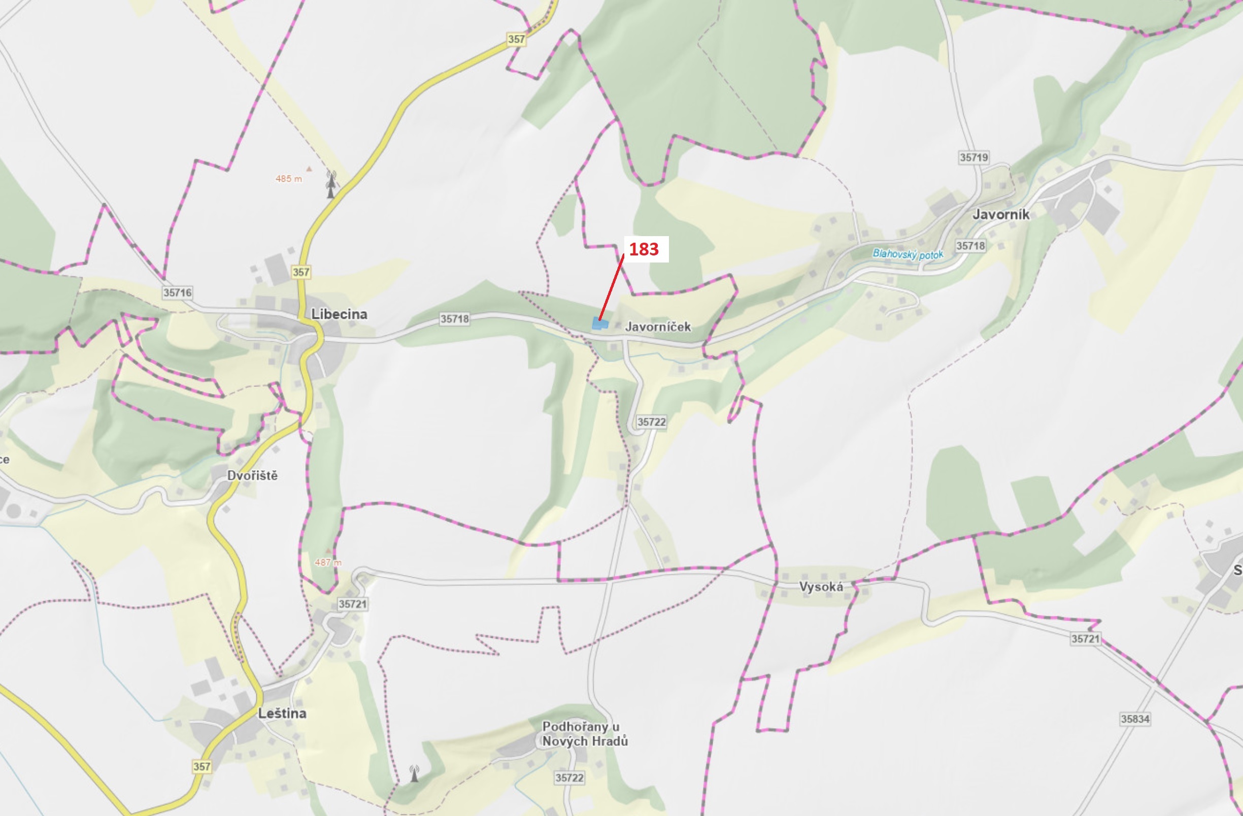 Lesní pozemek o výměře 2475 m2, podíl 1/1, katastrální území Javorníček, obec Libecina, obec s rozší