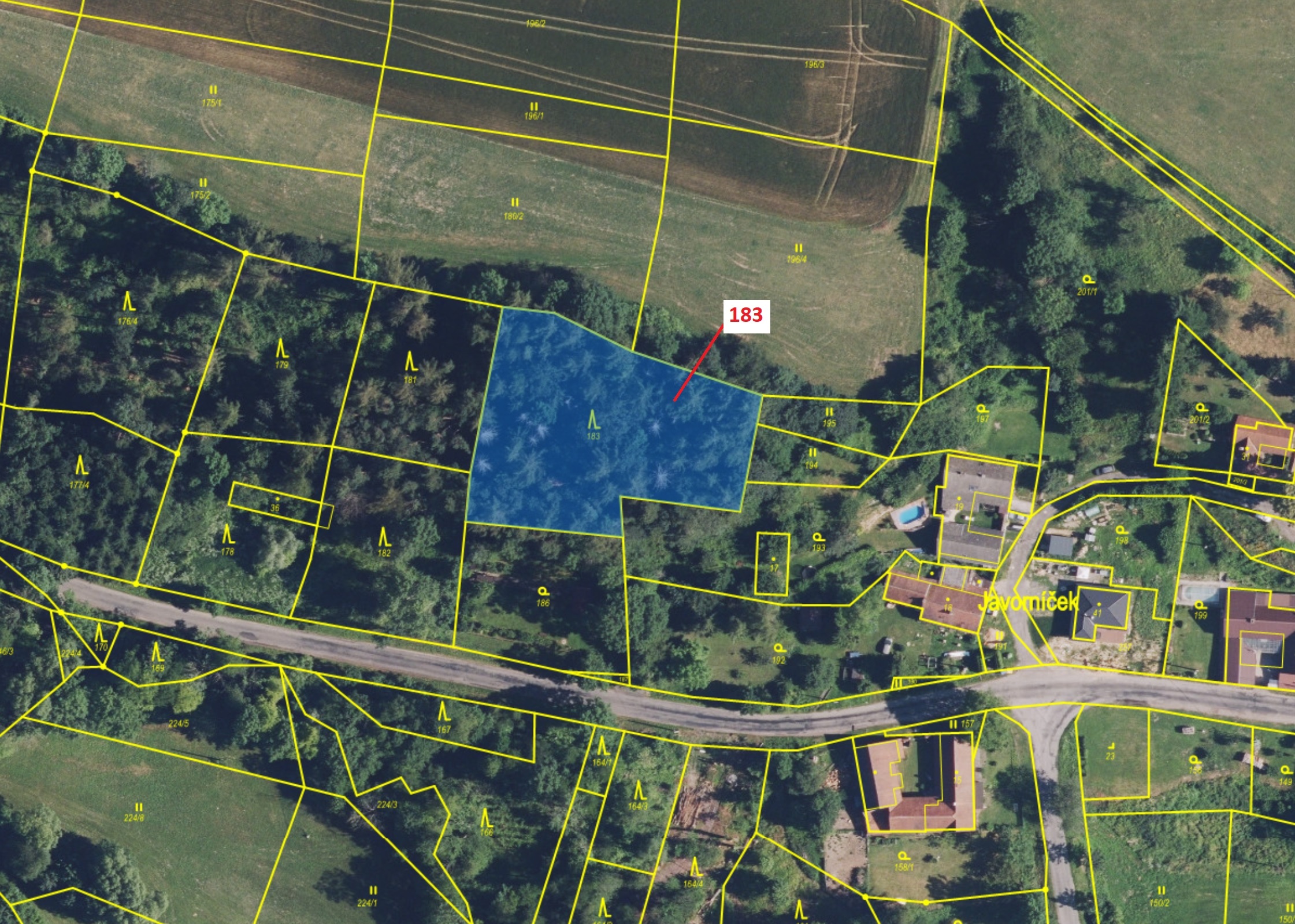 Lesní pozemek o výměře 2475 m2, podíl 1/1, katastrální území Javorníček, obec Libecina, obec s rozší