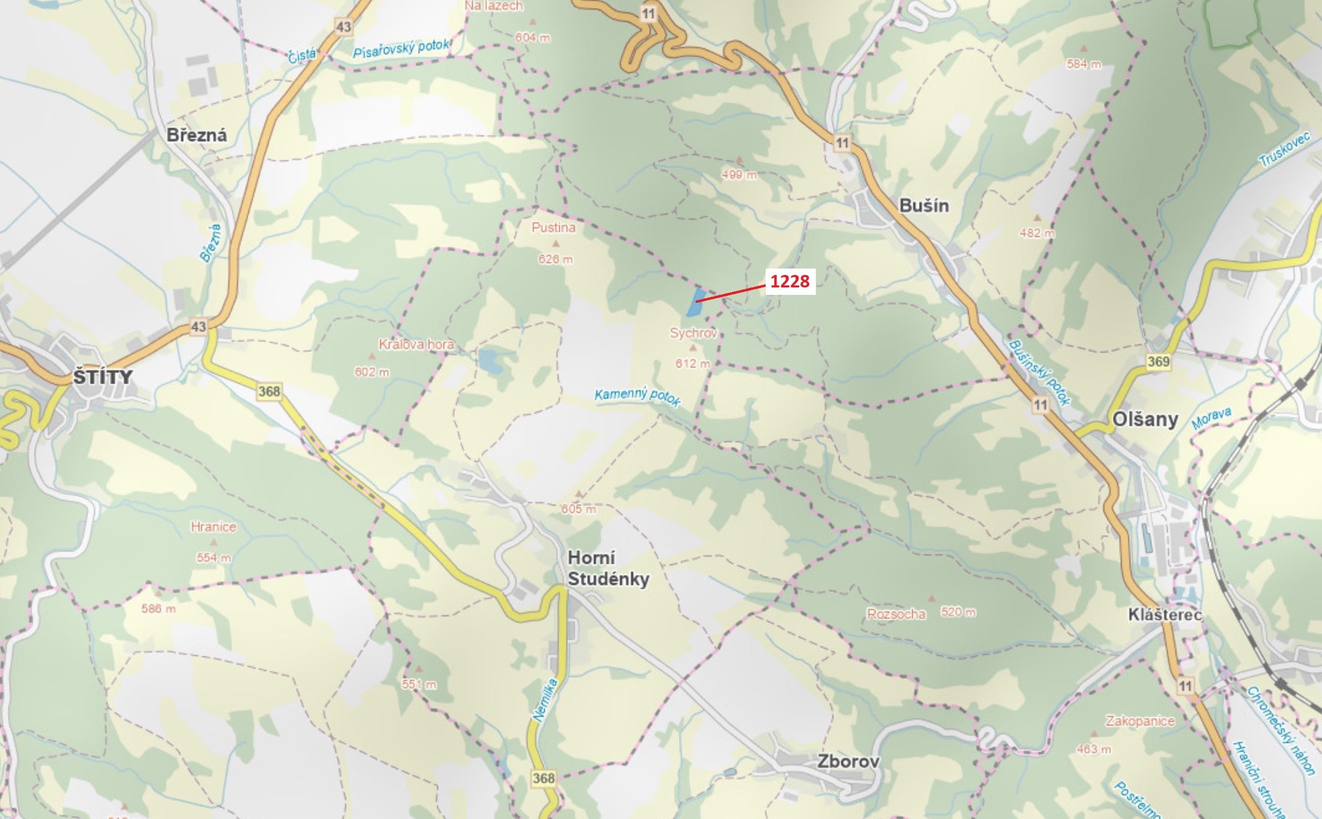 Lesní pozemek o výměře 10 403 m2, podíl 1/1, katastrální území Horní Studénky, obec Horní Studénky, 