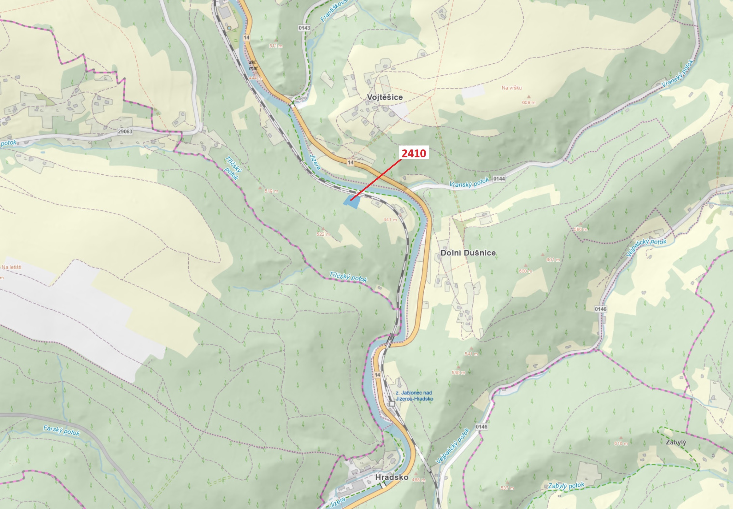 Lesní pozemek o výměře 2416 m2, podíl 1/1, katastrální území Jablonec nad Jizerou, obec Jablonec nad