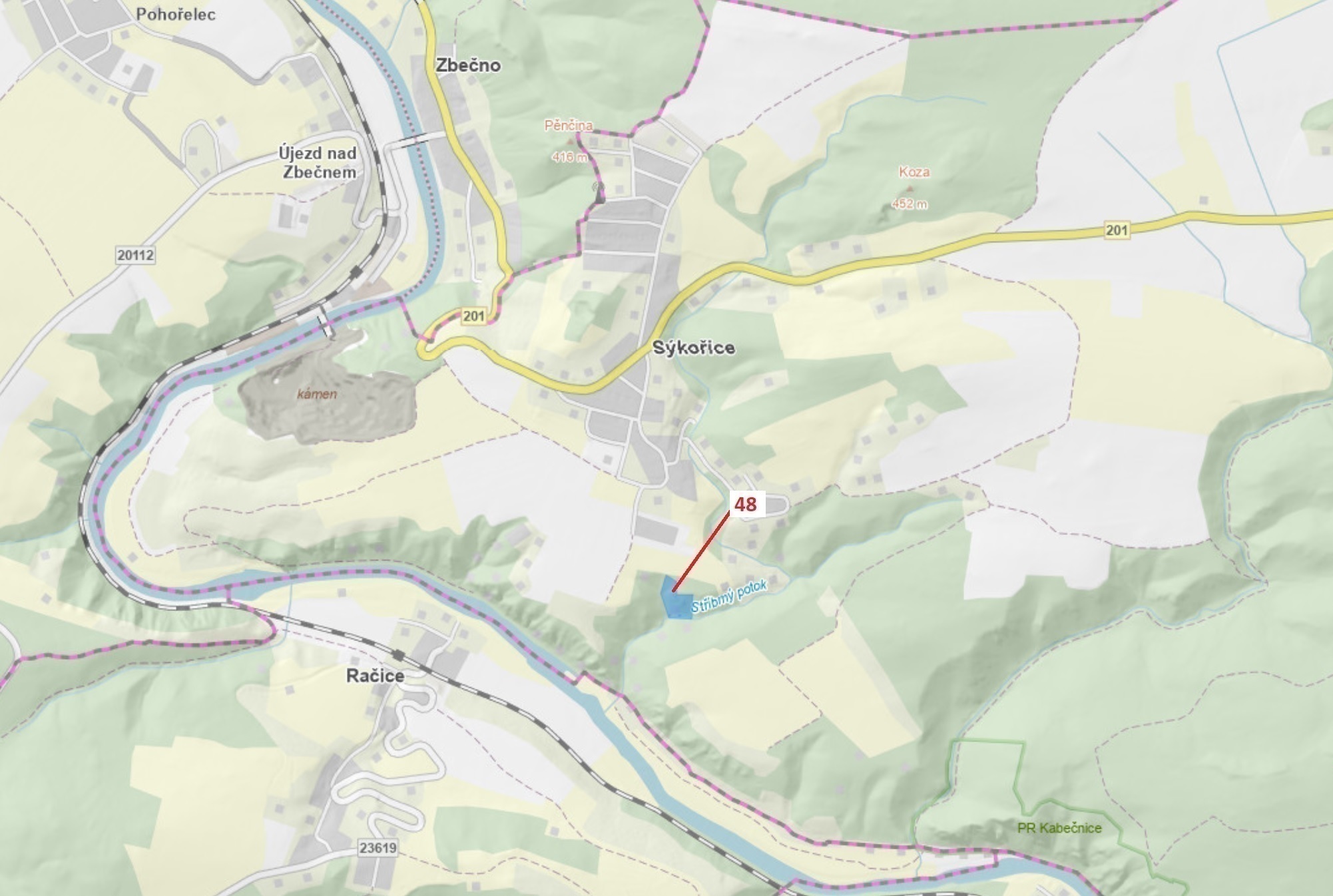 Lesní pozemek o výměře 8 962 m2, podíl 1/1, katastrální území Sýkořice, obec Sýkořice, obec s rozšíř