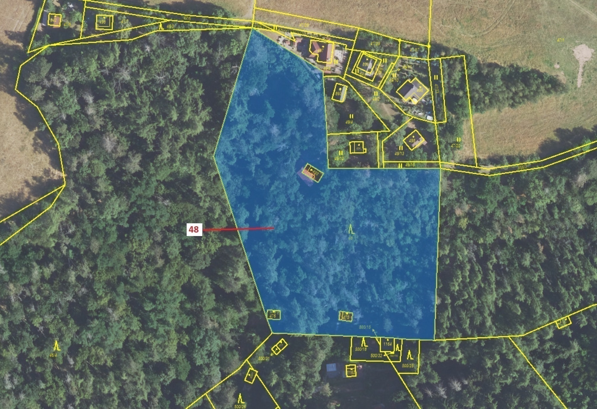 Lesní pozemek o výměře 8 962 m2, podíl 1/1, katastrální území Sýkořice, obec Sýkořice, obec s rozšíř