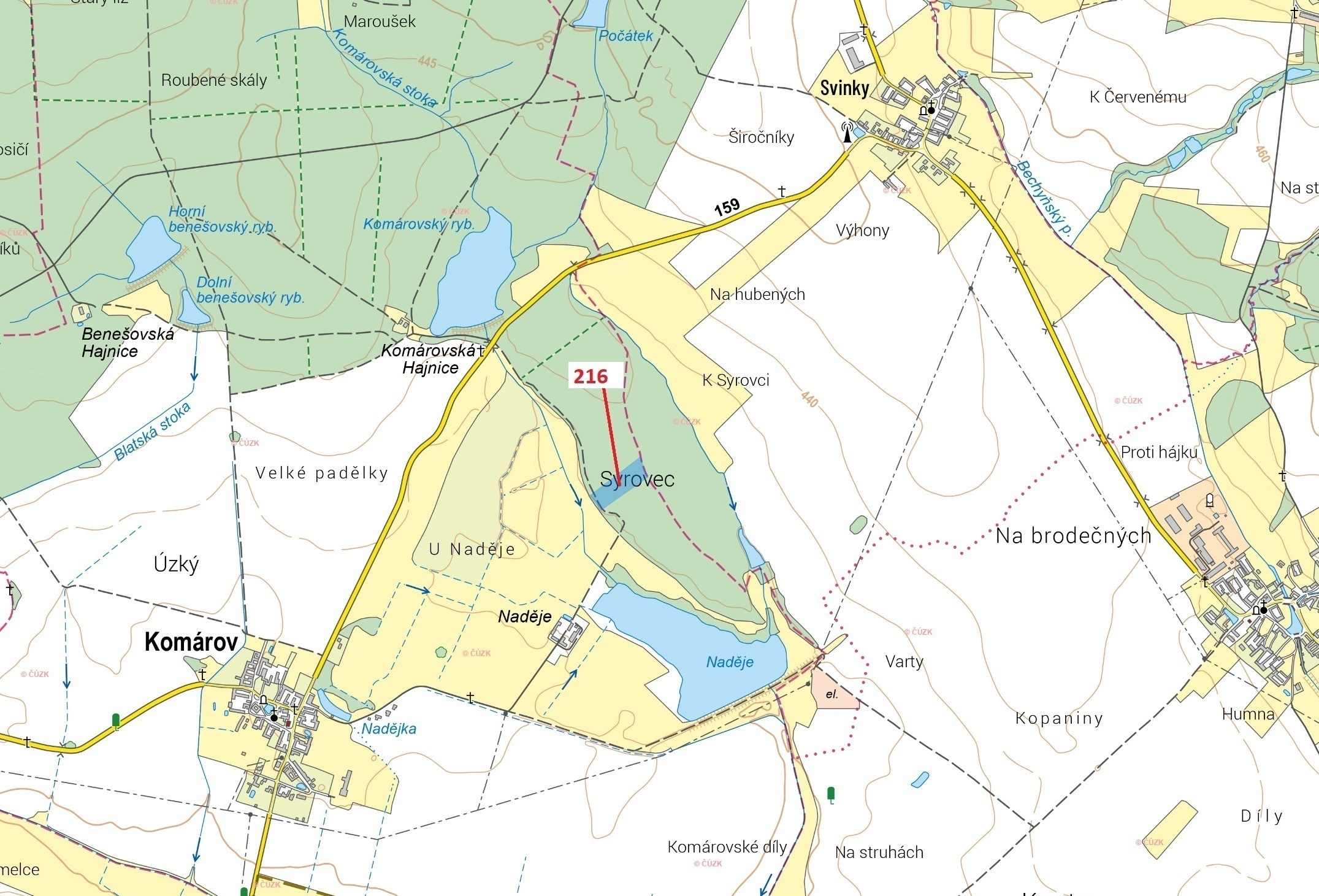 Lesní pozemek o výměře 12 481 m2, podíl 1/1, katastrální území Komárov u Soběslavi, obec Komárov, ob
