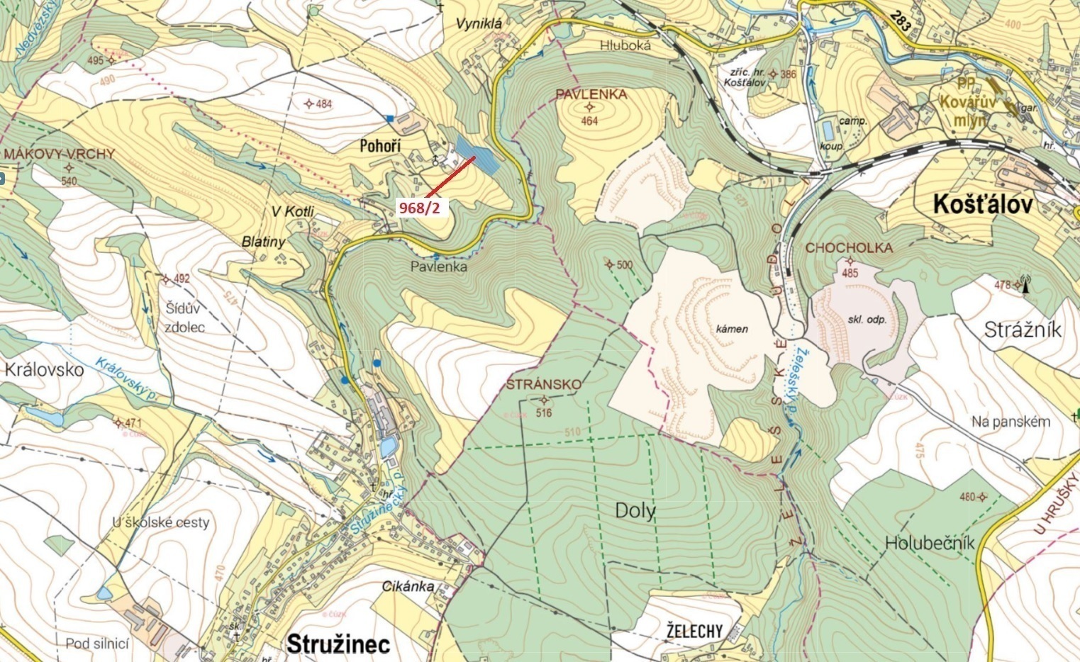 Lesní pozemek o výměře 10 319 m2, podíl 1/1, katastrální území Pohoří u Stružince, obec Stružinec, o
