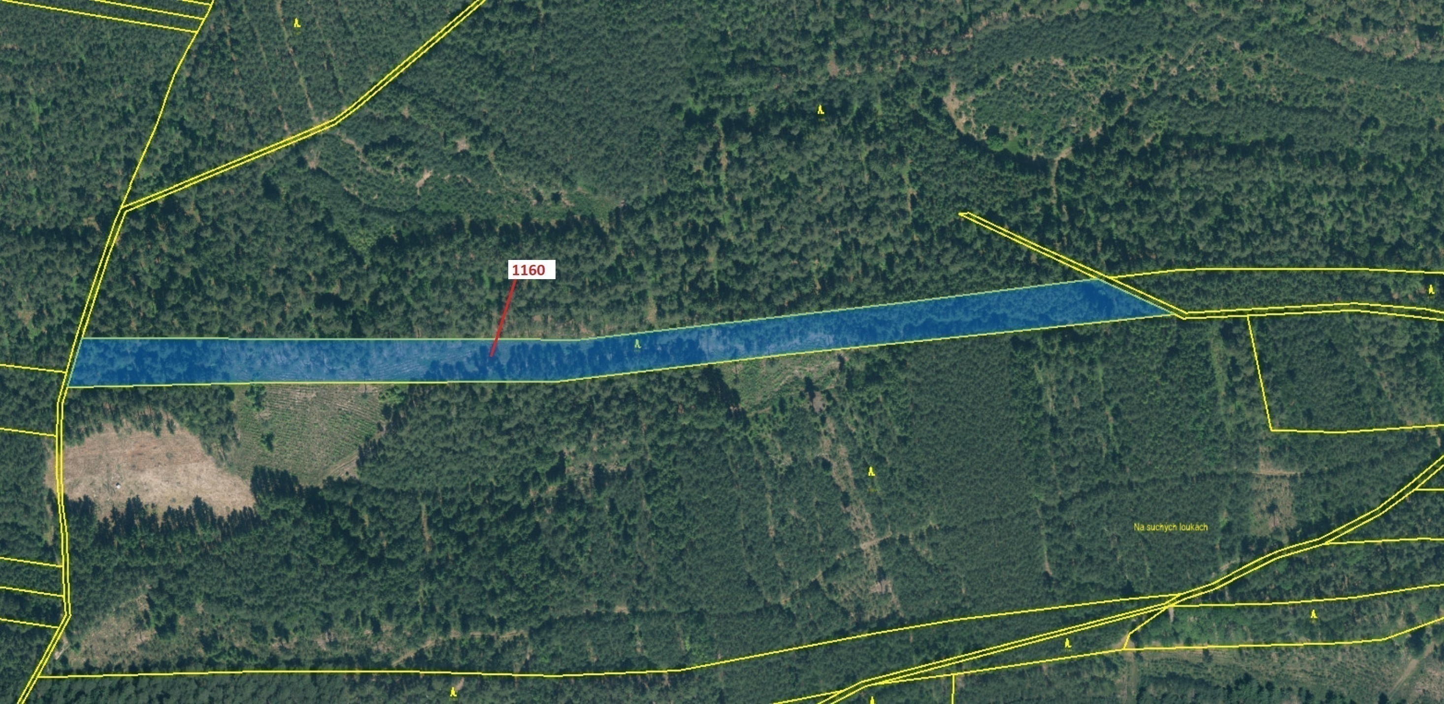 Lesní pozemek o výměře 12 984 m2, podíl 1/1, katastrální území Podbořánky, obec Jesenice, obec s roz