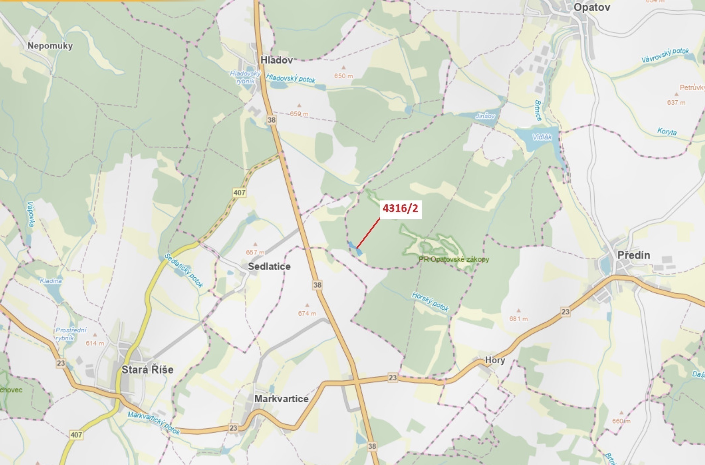 Lesní pozemek o výměře 7085 m2, podíl 1/1, katastrální území Opatov na Moravě, obec Opatov, obec s r