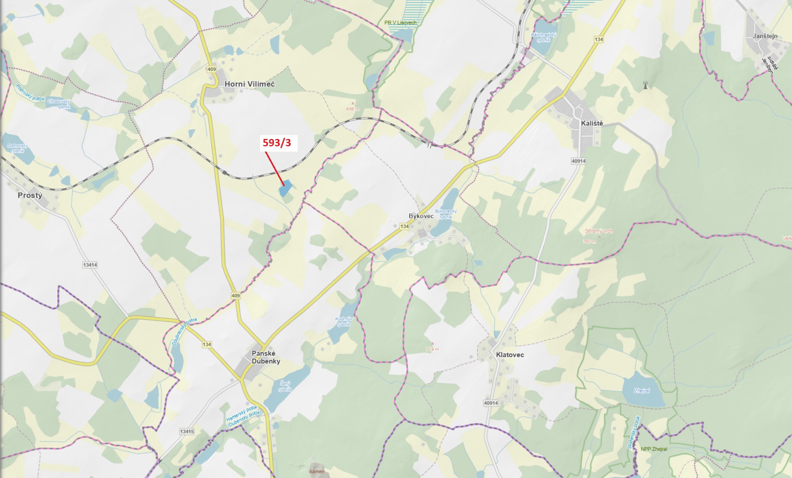 Lesní pozemek o výměře 9119 m2, podíl 1/1, katastrální území Horní Vilímeč, obec Počátky, obec s roz