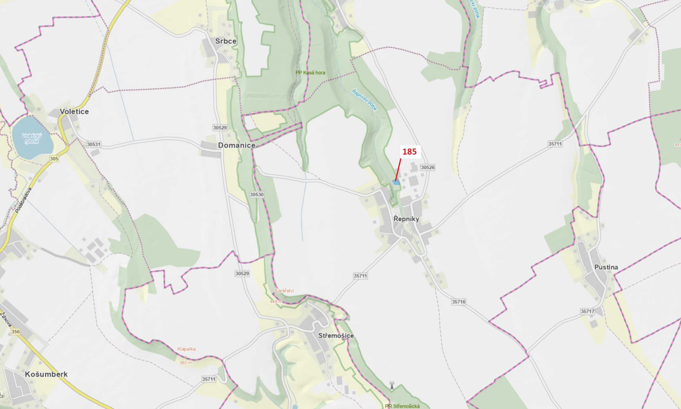 Lesní pozemek o výměře 2374 m2, podíl 1/1, katastrální území Řepníky, obec Řepníky, obec s rozšířeno