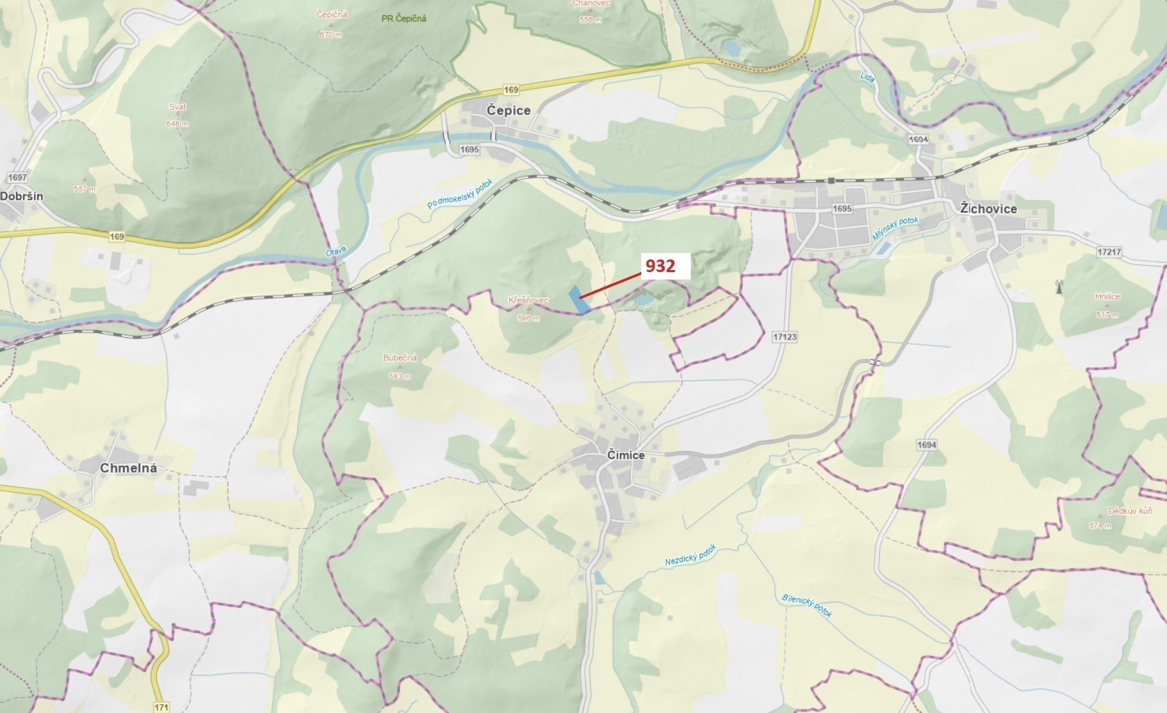 Lesní pozemek o výměře 7 006 m2, podíl 1/1, katastrální území Čepice, obec Rabí, obec s rozšířenou p