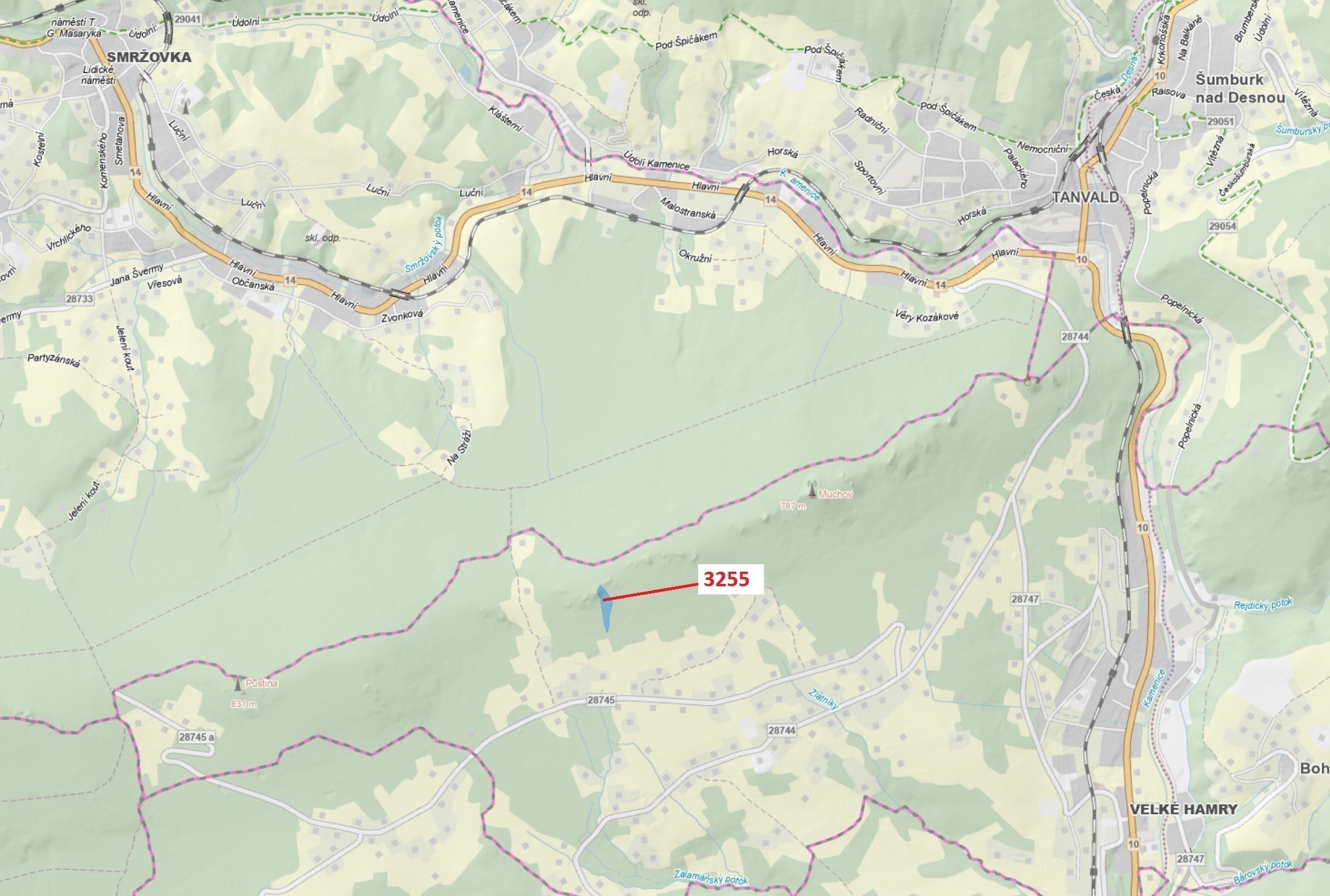 Lesní pozemek o výměře 6125 m2, podíl 1/1, katastrální území Velké Hamry, obec Velké Hamry, obec s r