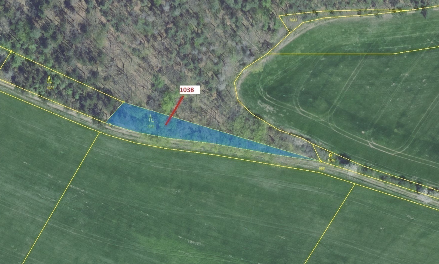 Lesní pozemek o výměře 953 m2, podíl 1/1, katastrální území Krámy, obec Nové Dvory, obec s rozšířeno